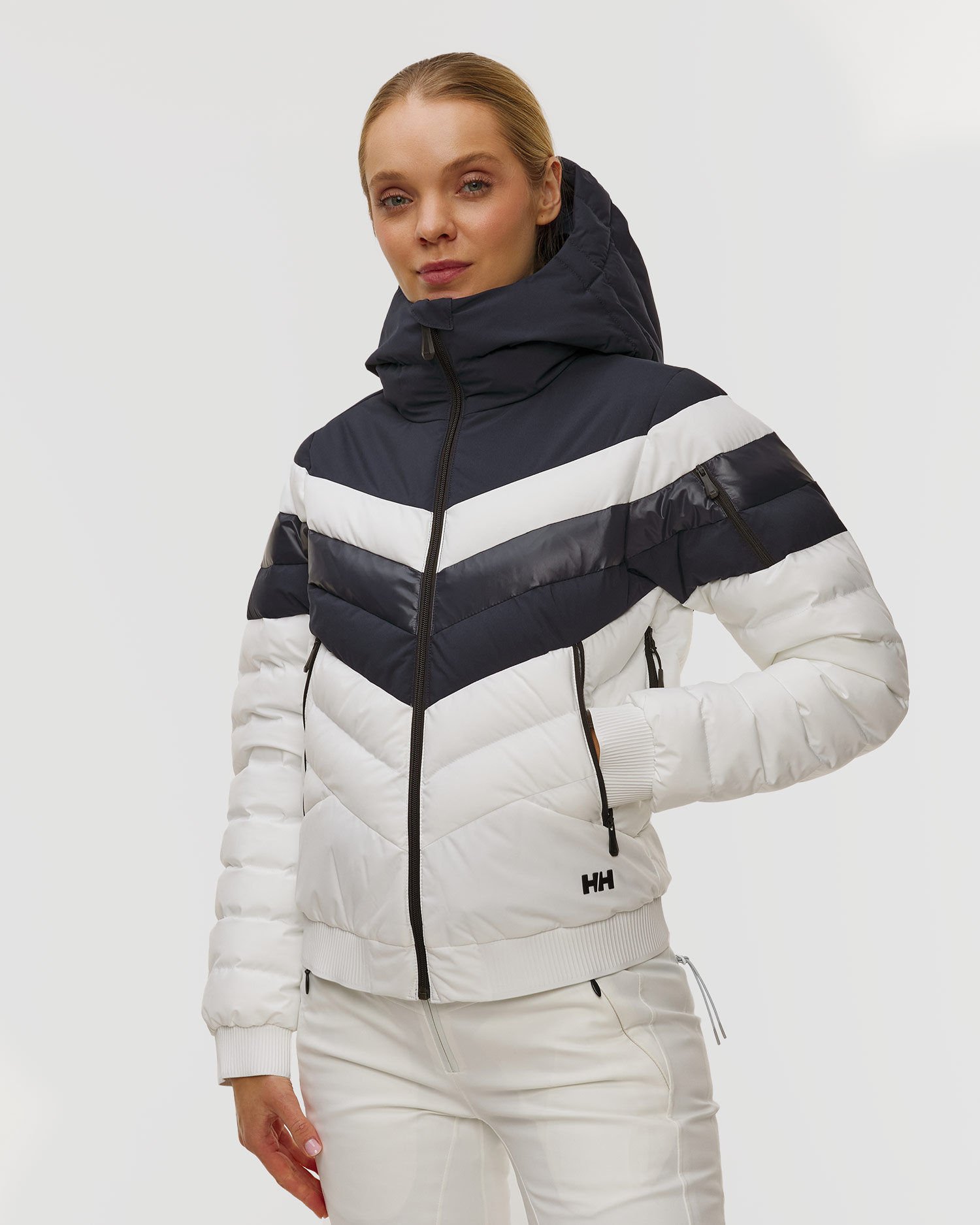 Geacă de schi pentru femei Helly Hansen W Imperial Short Puffy Jacket alb și bleumarin