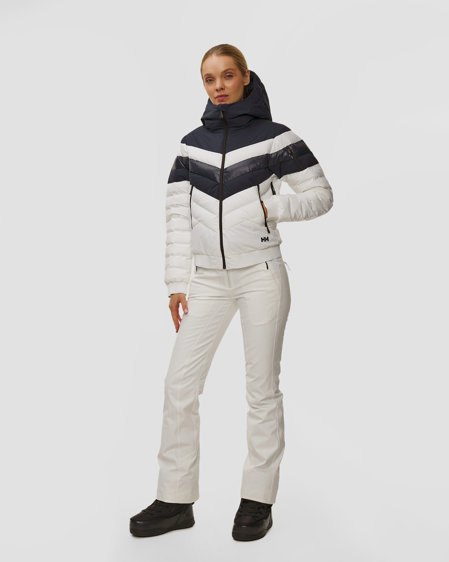 Geacă de schi pentru femei Helly Hansen W Imperial Short Puffy Jacket alb și bleumarin