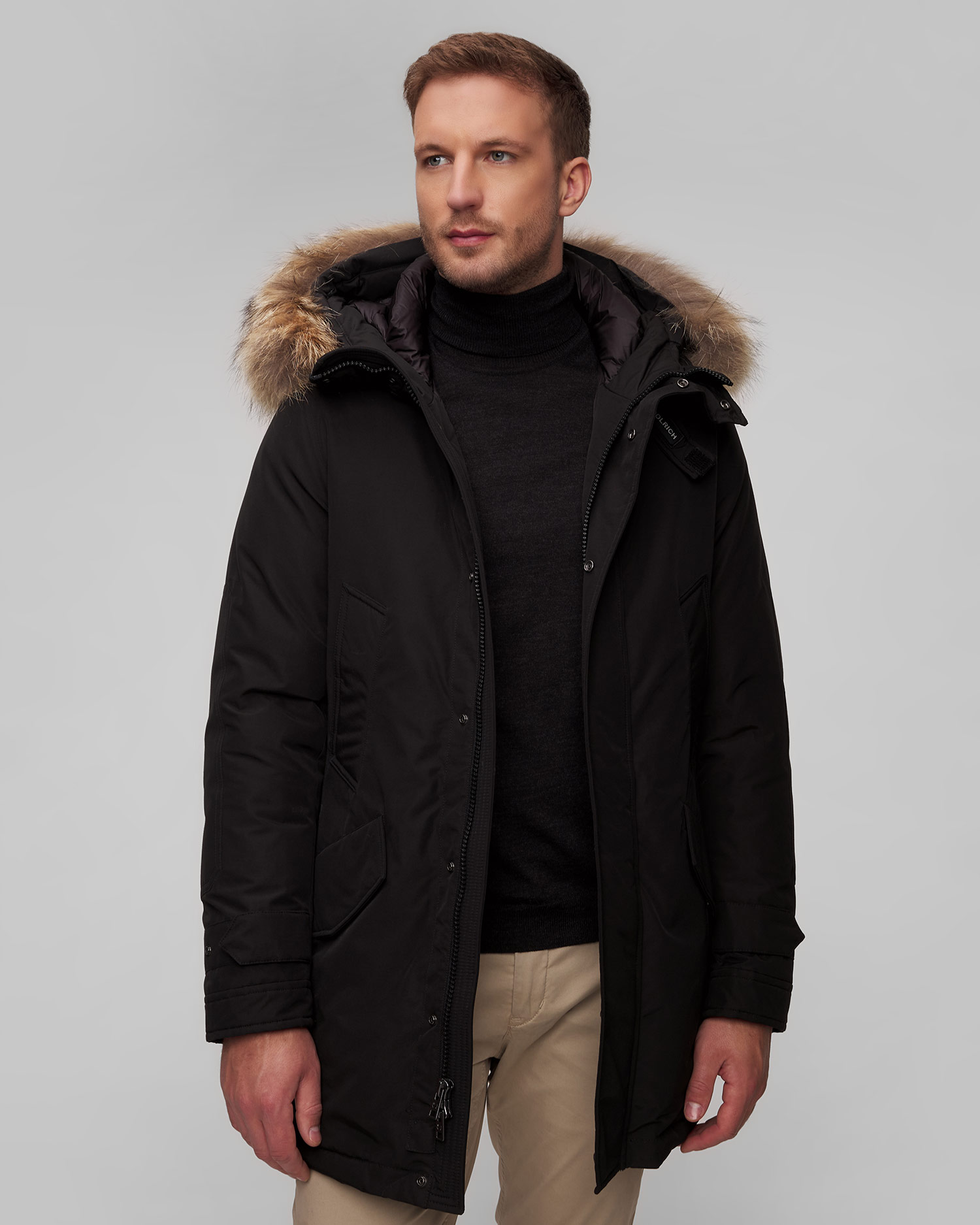 Czarna kurtka parka puchowa męska Woolrich Polar High Collar Fur Parka