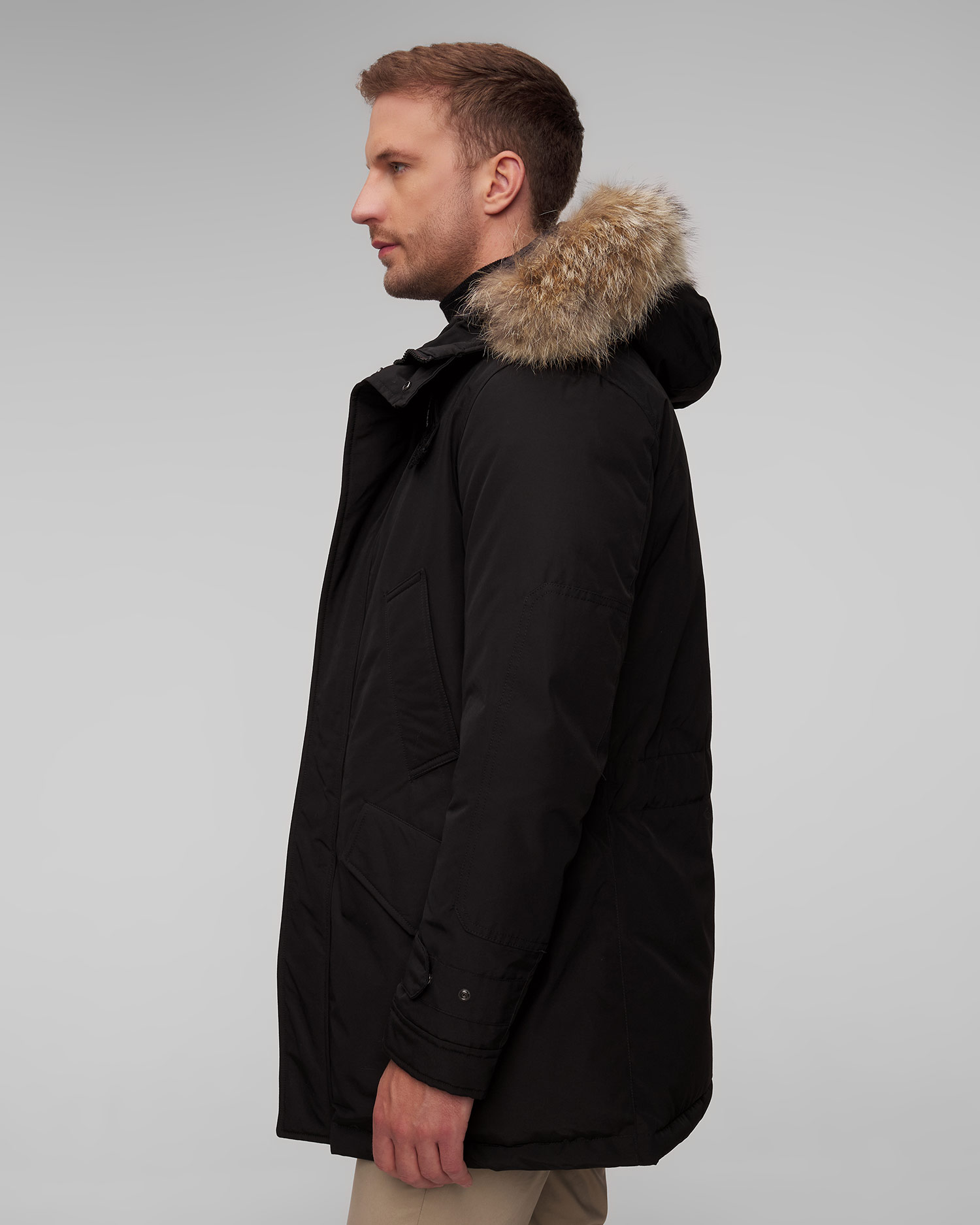 Czarna kurtka parka puchowa męska Woolrich Polar High Collar Fur Parka
