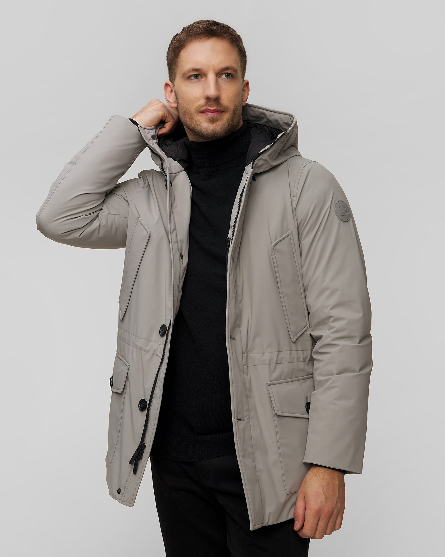 Pánská šedá péřová parka Woolrich Arctic Stretch Down Parka