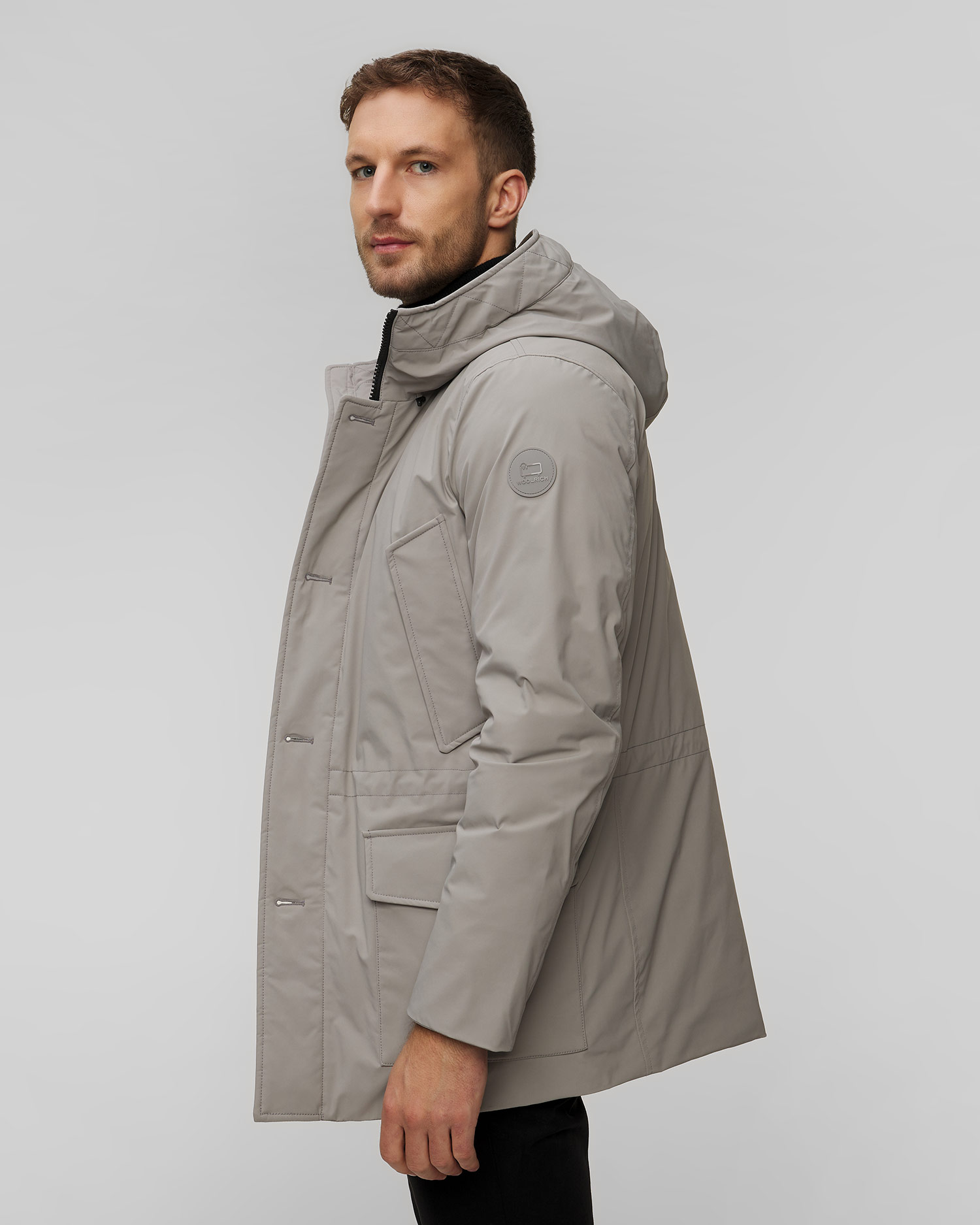 Szara kurtka parka puchowa męska Woolrich Arctic Stretch Down Parka