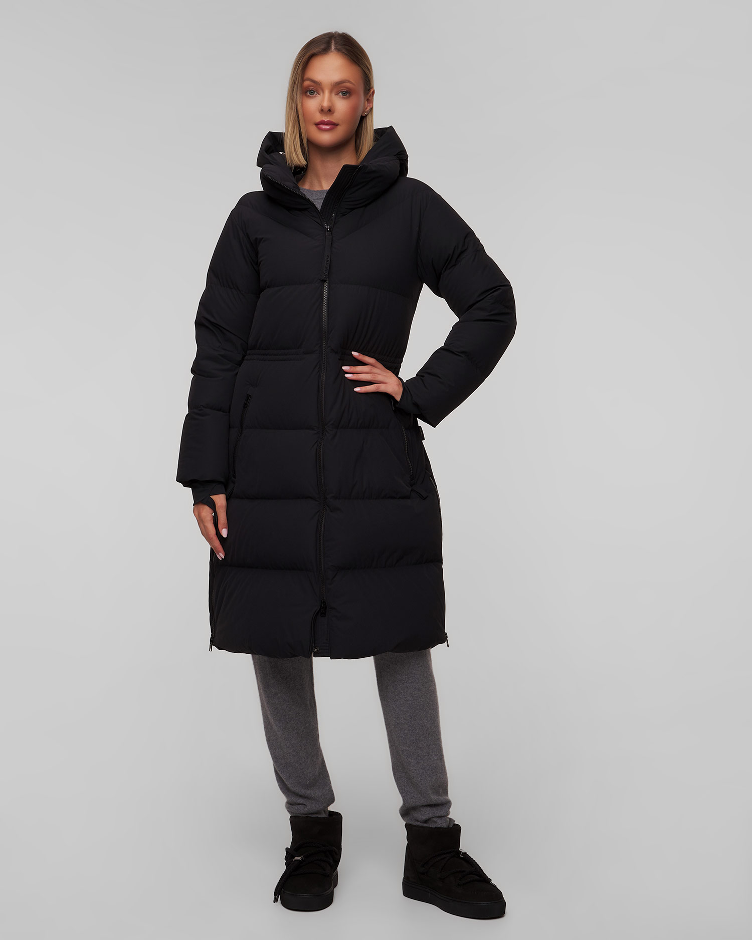 Woolrich Matt Stretch Long Puffer Parka Daunenmantel für Damen in Schwarz