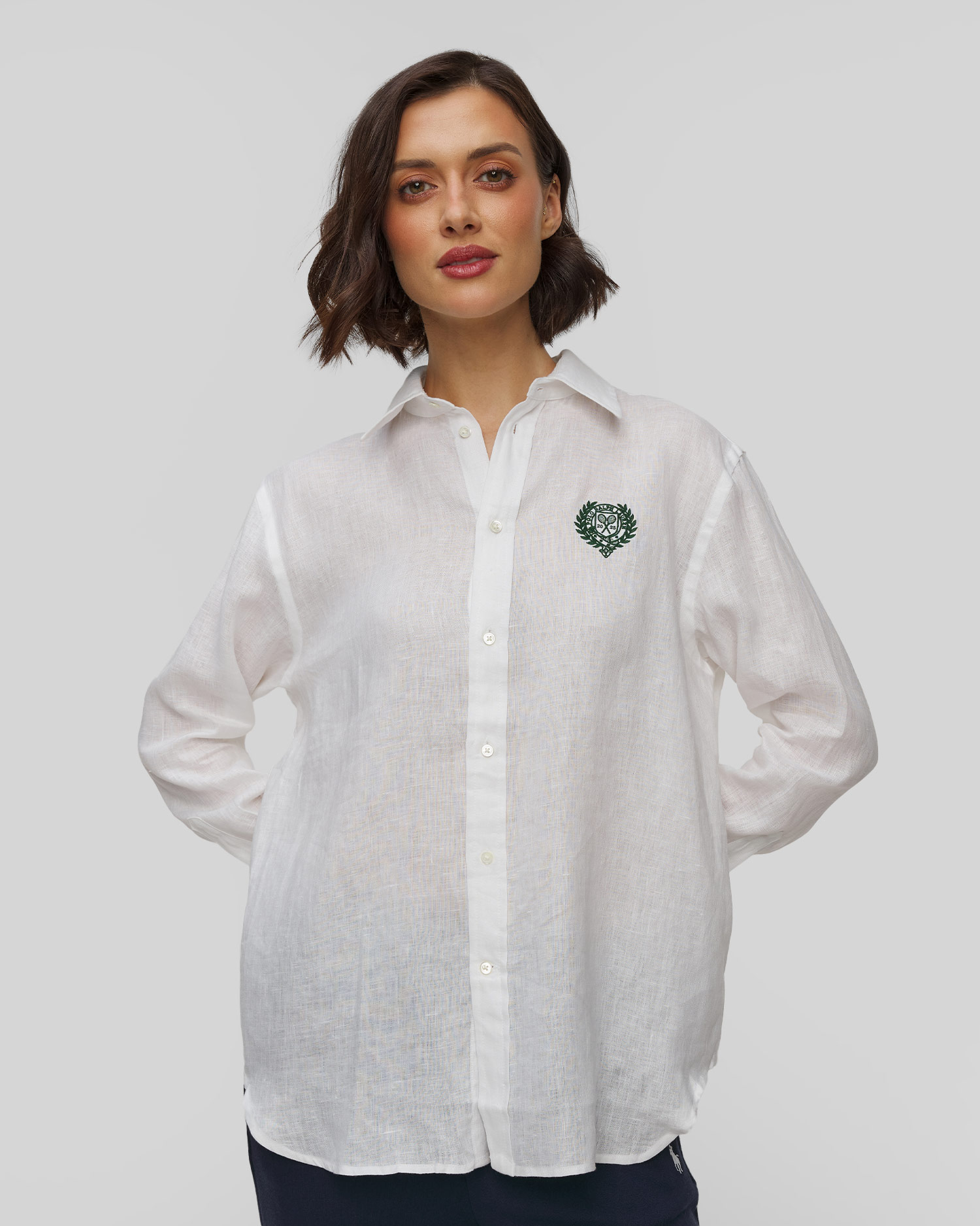 Chemise en lin blanche pour femmes Polo Ralph Lauren Wimbledon