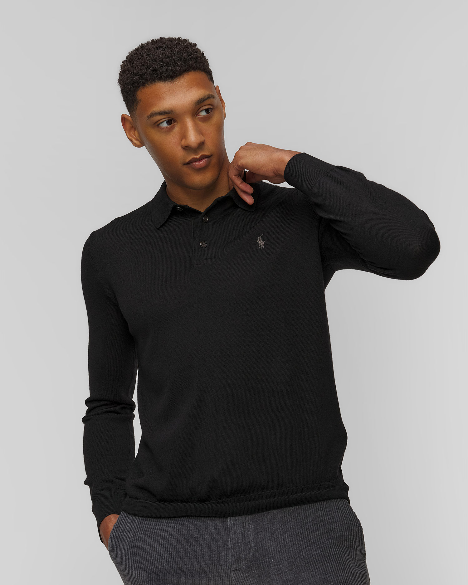 Czarny sweter wełniany polo męski Ralph Lauren