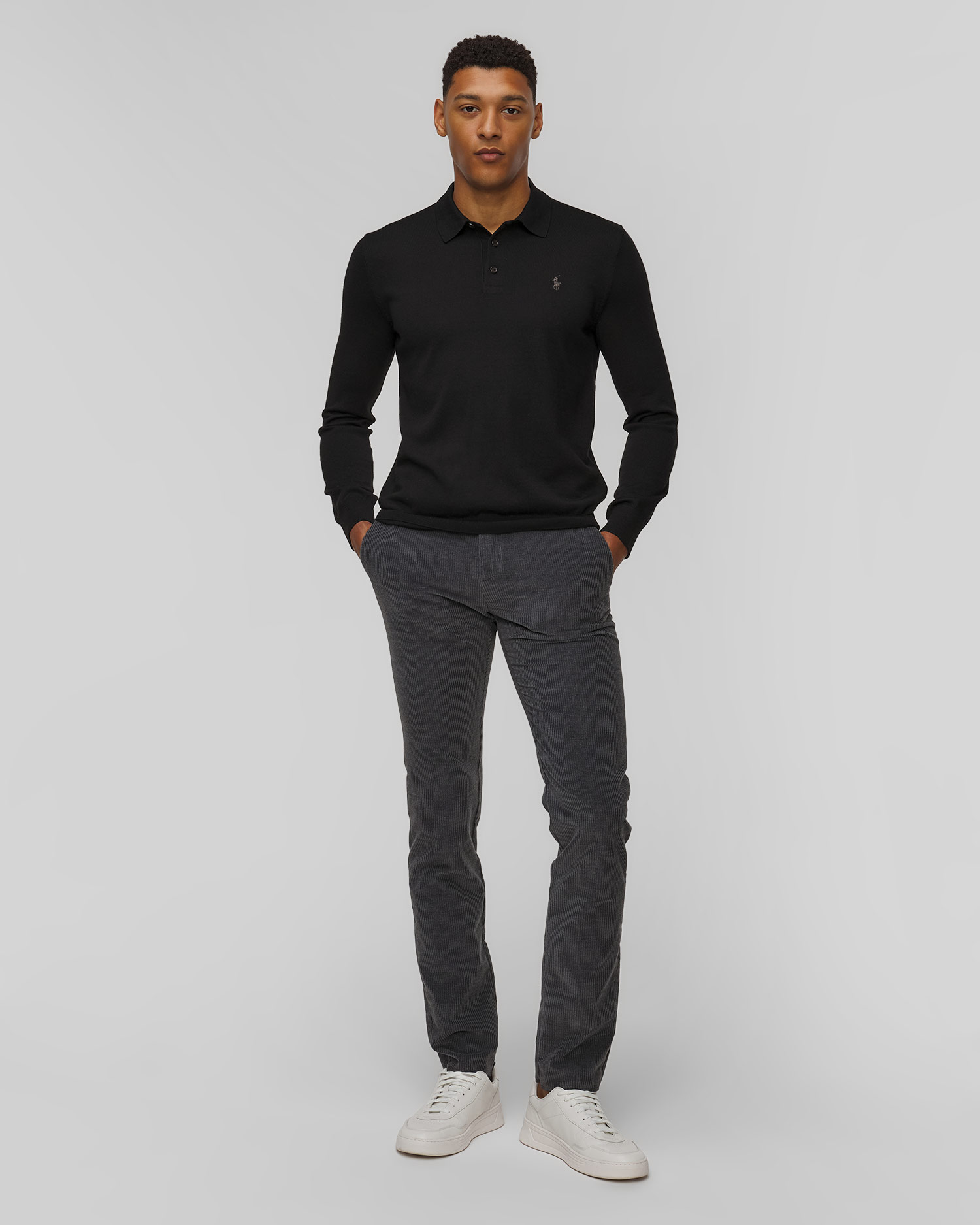 Czarny sweter wełniany polo męski Ralph Lauren