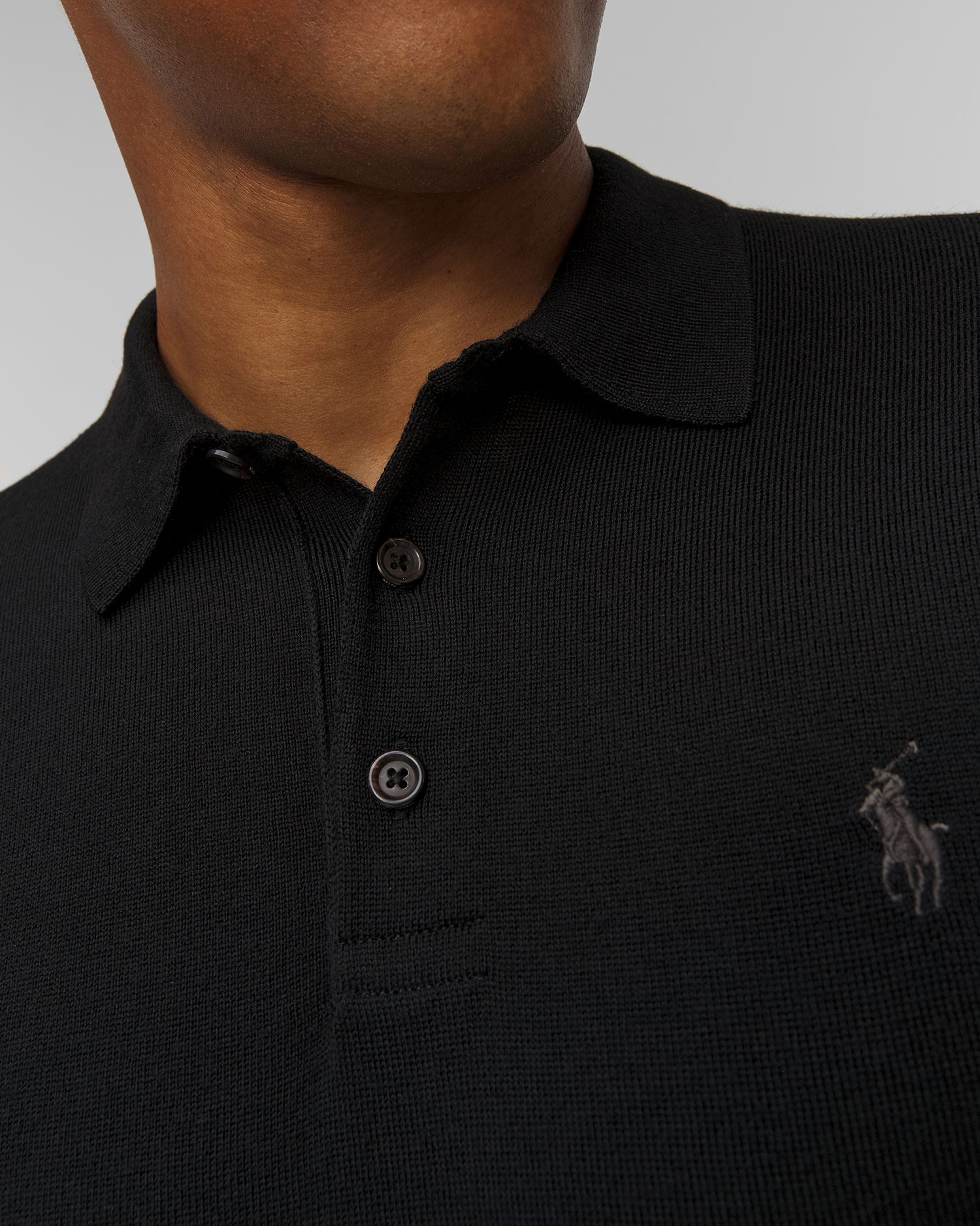 Maglione polo nero in lana da uomo Ralph Lauren