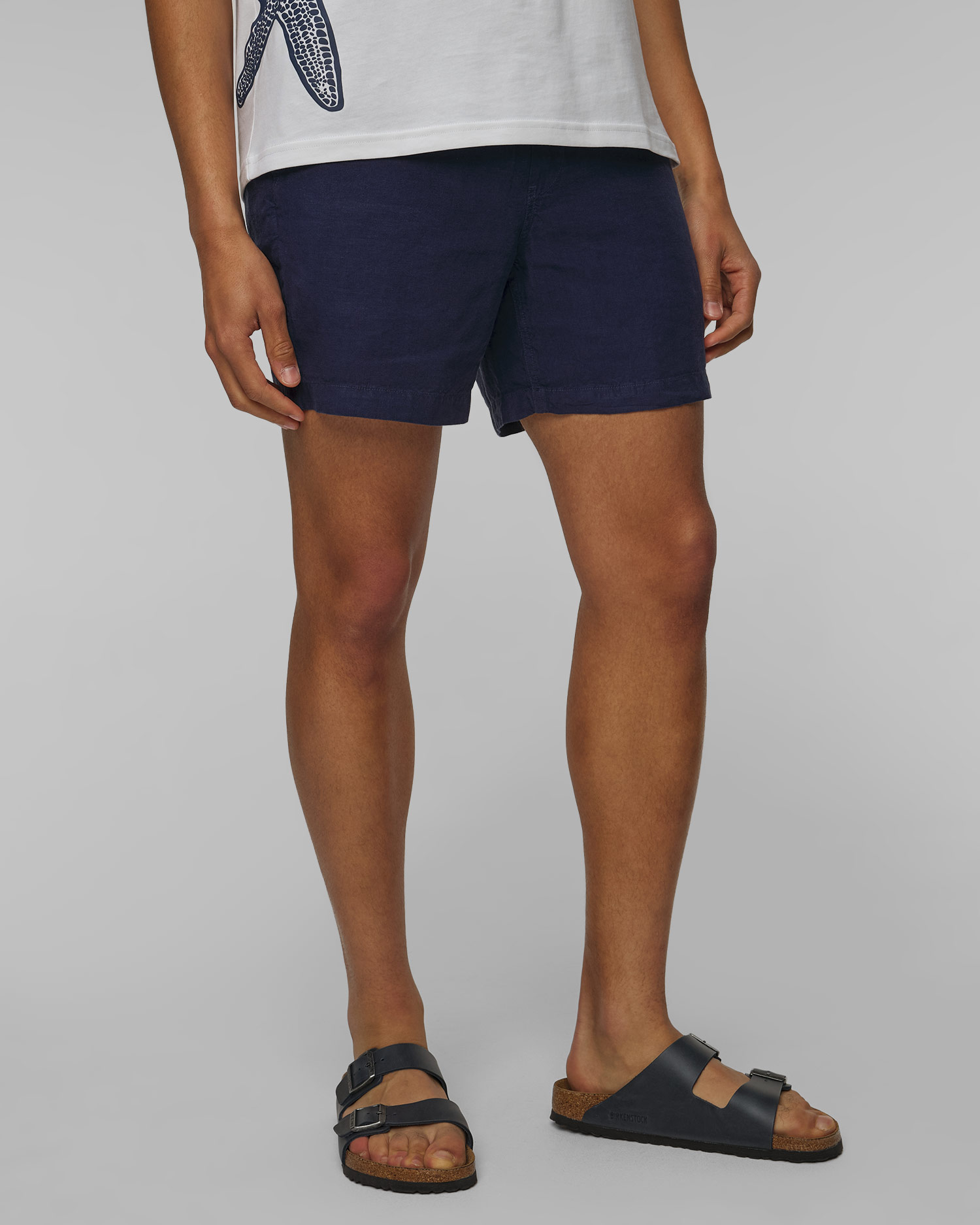 Pánske tmavomodré ľanové krátke nohavice Polo Ralph Lauren