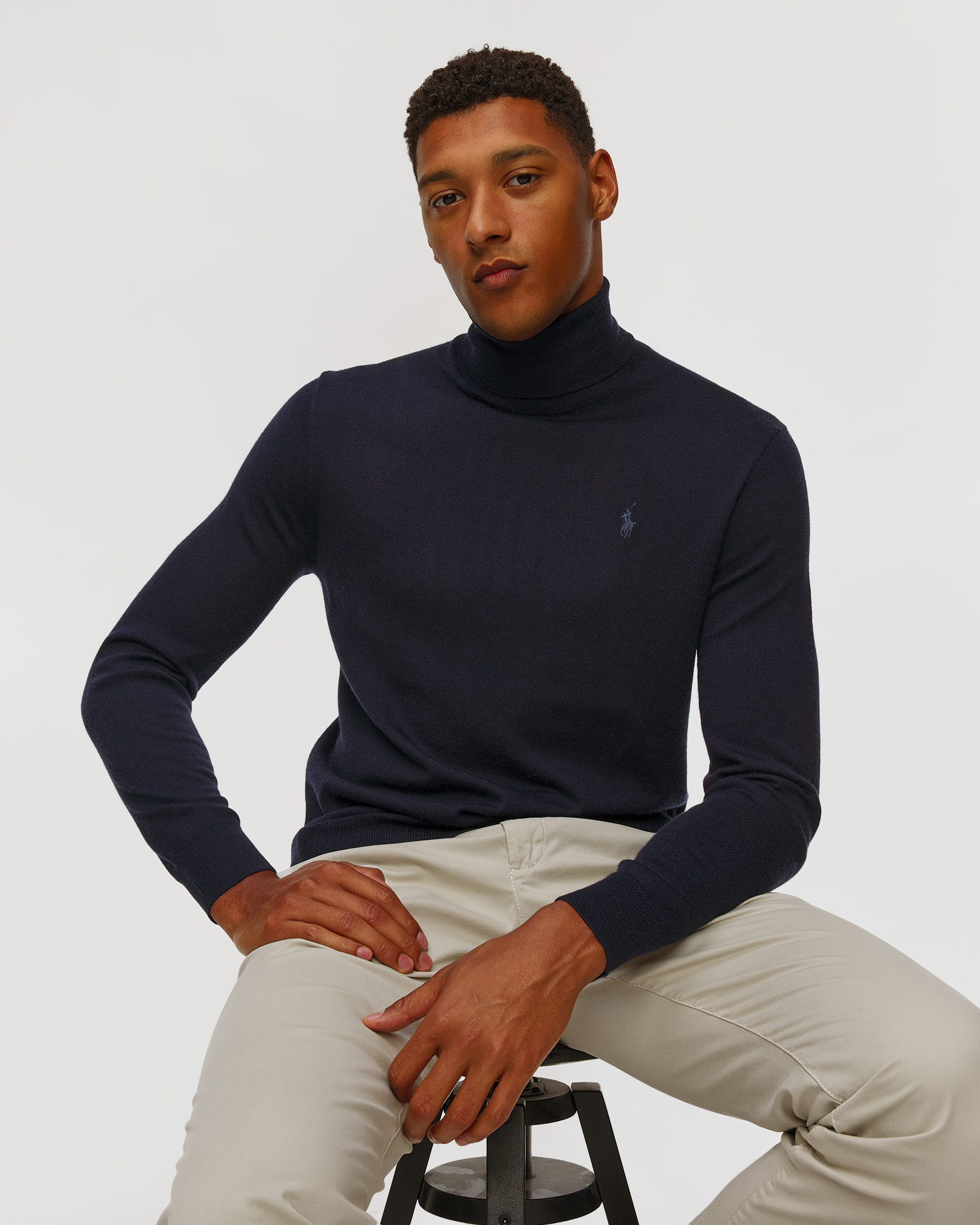 Dolcevita blu scuro in lana da uomo Polo Ralph Lauren