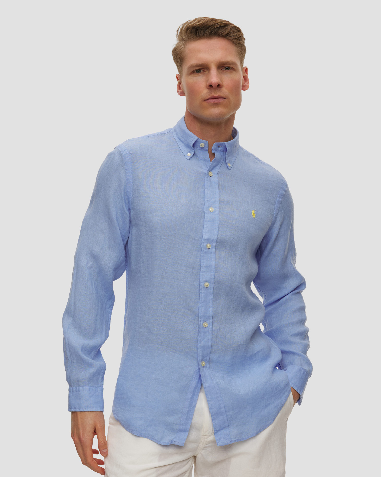 Niebieska koszula lniana męska Polo Ralph Lauren