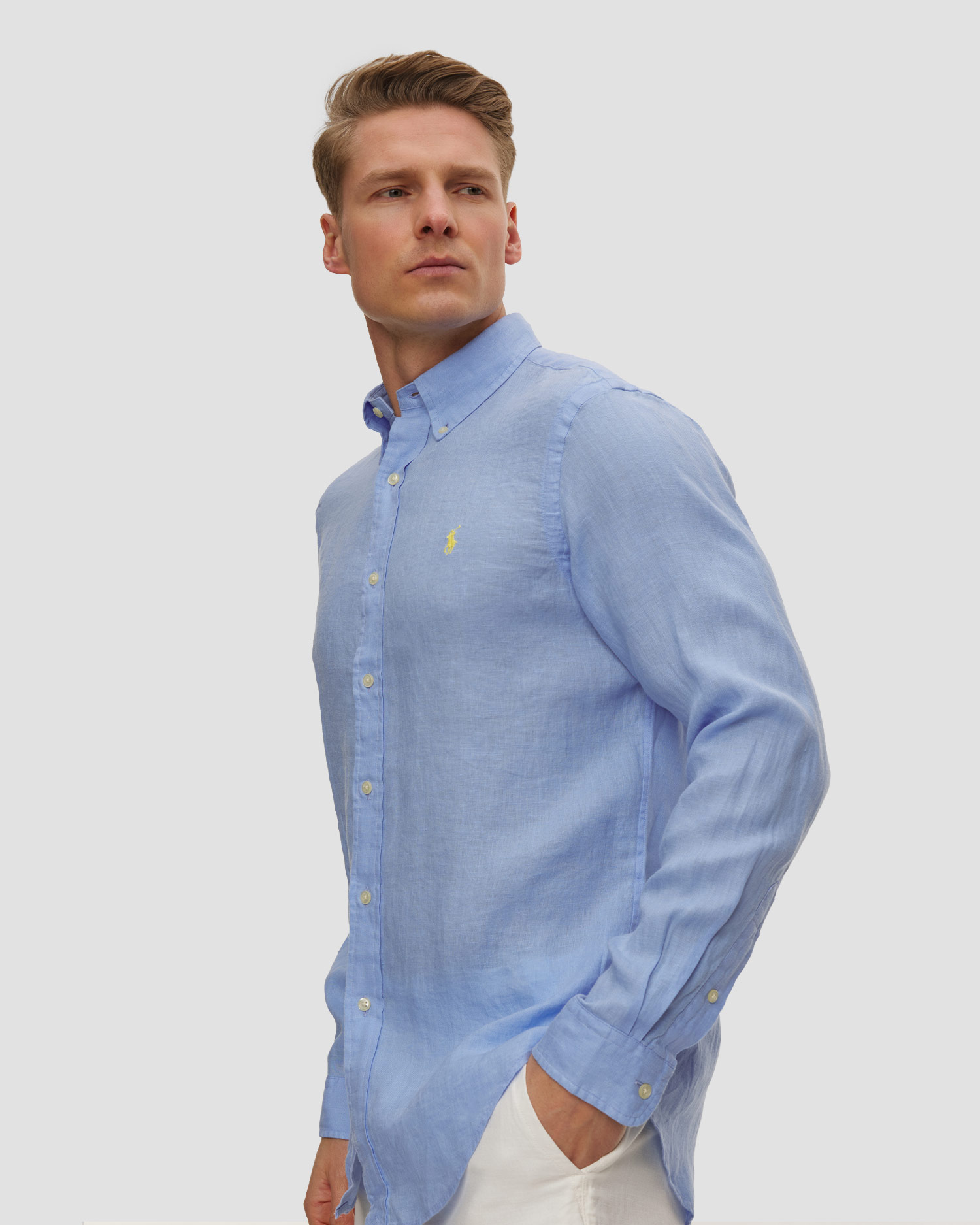 Niebieska koszula lniana męska Polo Ralph Lauren