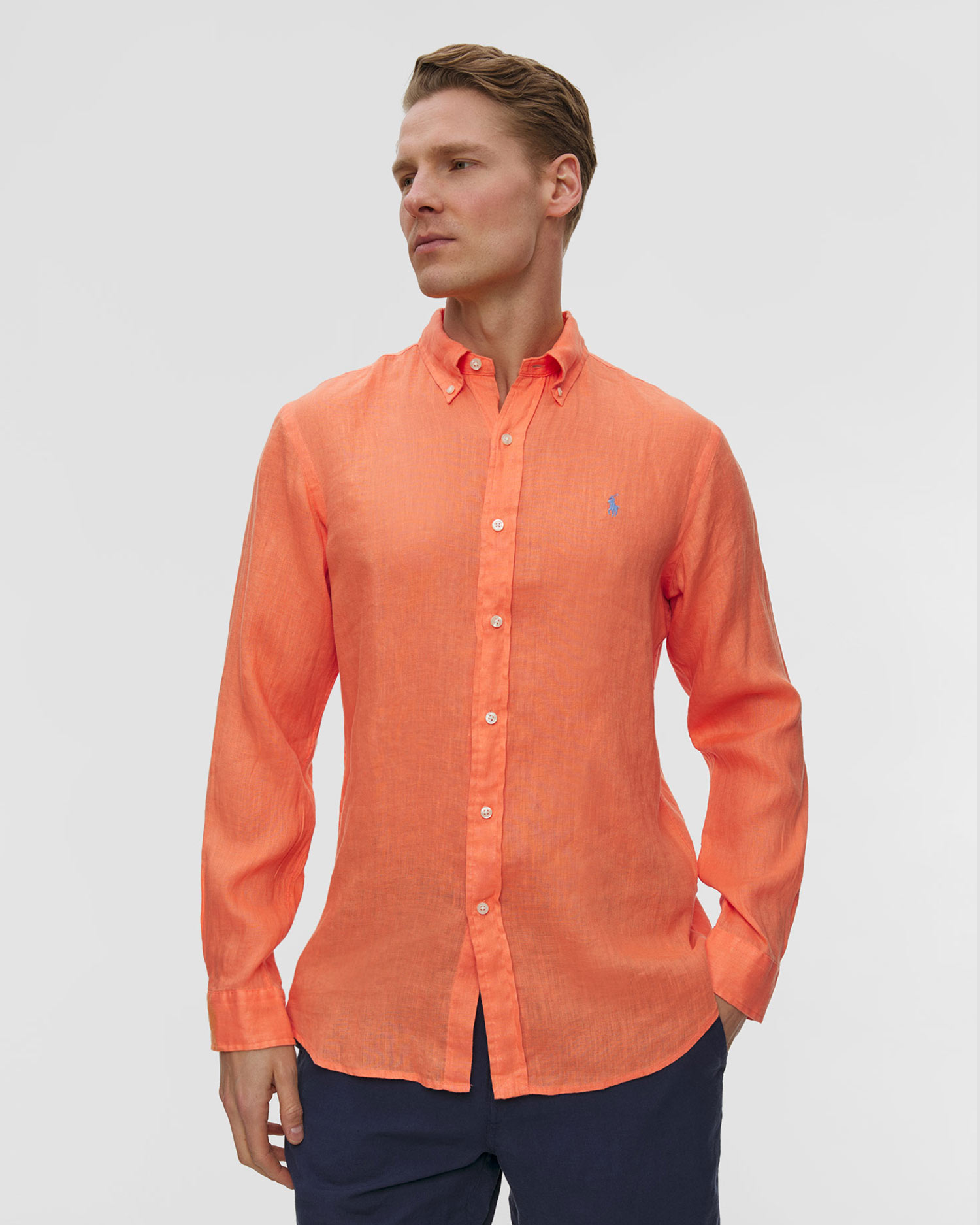 Cămașă portocalie din in pentru bărbați Polo Ralph Lauren, Culoare/Model: Pomarańczowy
