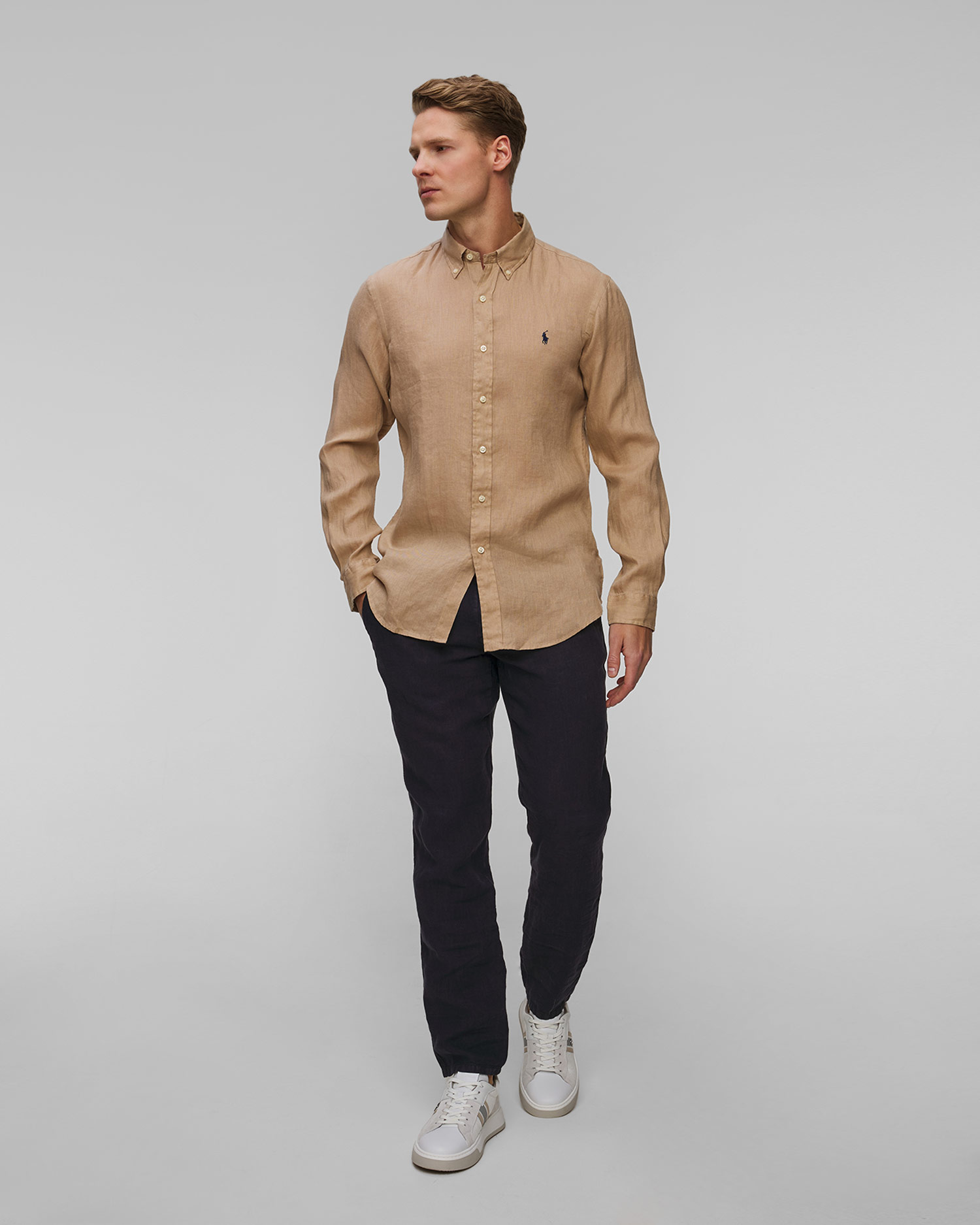 Pánska béžová ľanová košeľa Polo Ralph Lauren