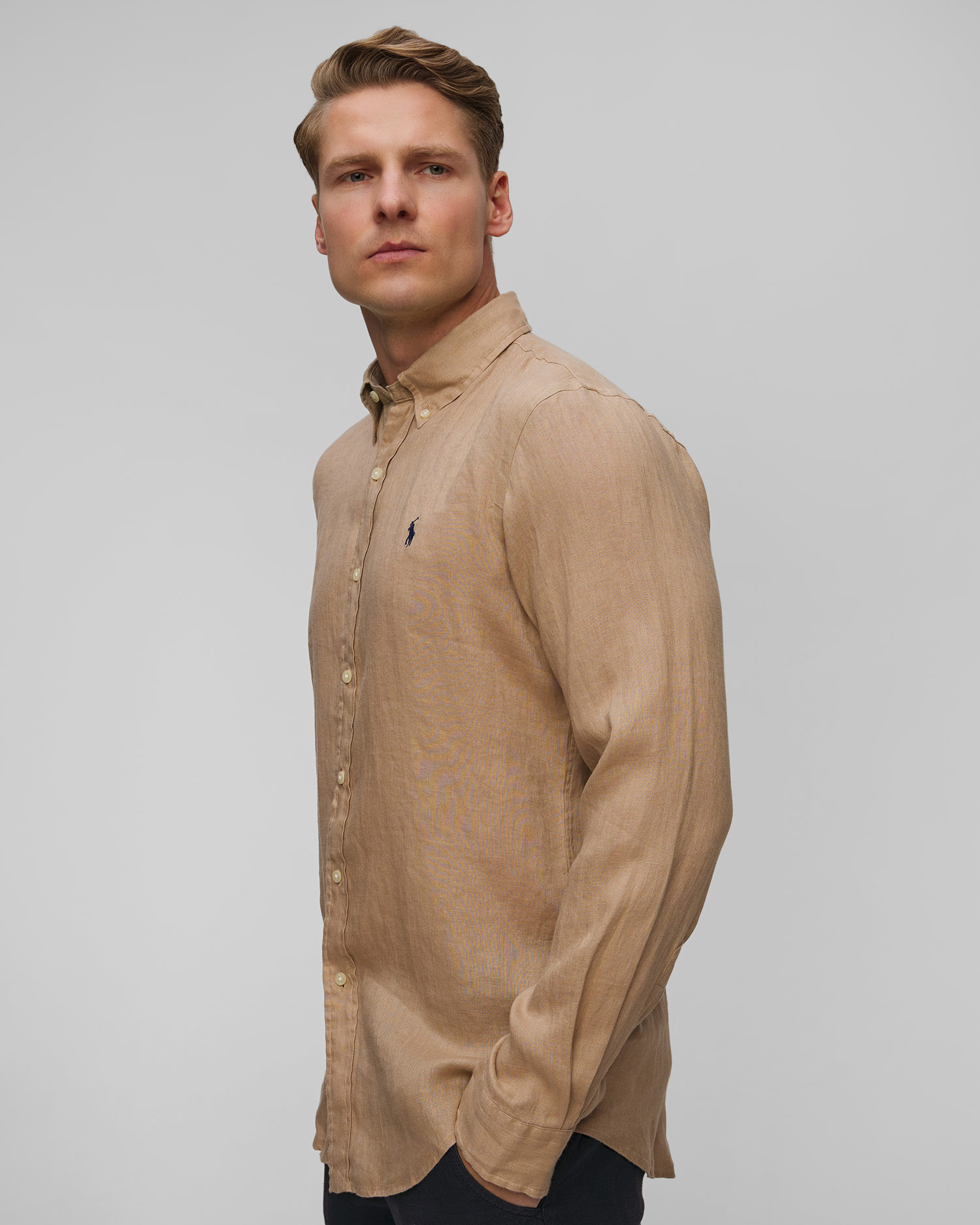 Camicia beige in lino da uomo Polo Ralph Lauren
