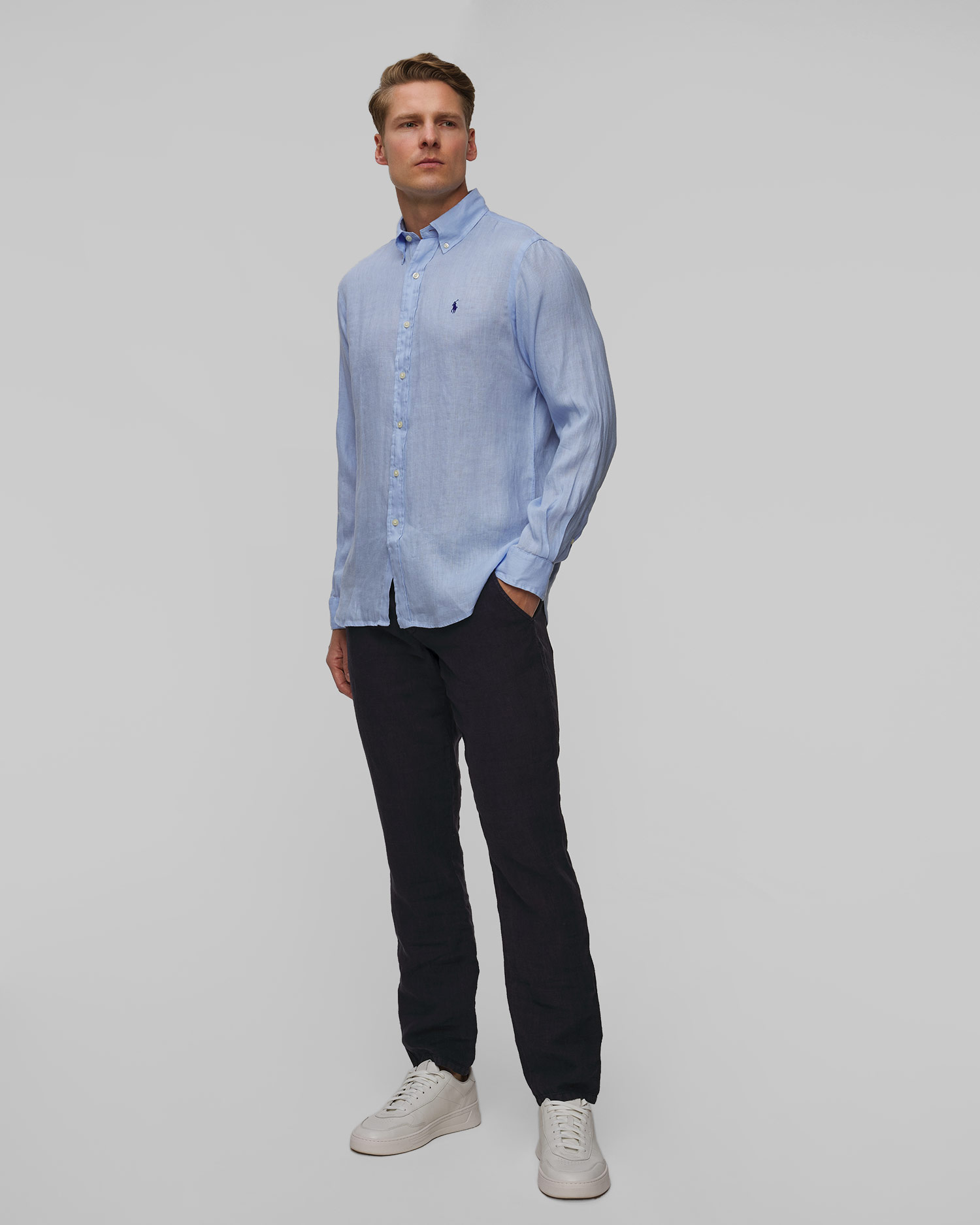 Cămașă din in albastră pentru bărbați Polo Ralph Lauren, Culoare/Model: Niebieski