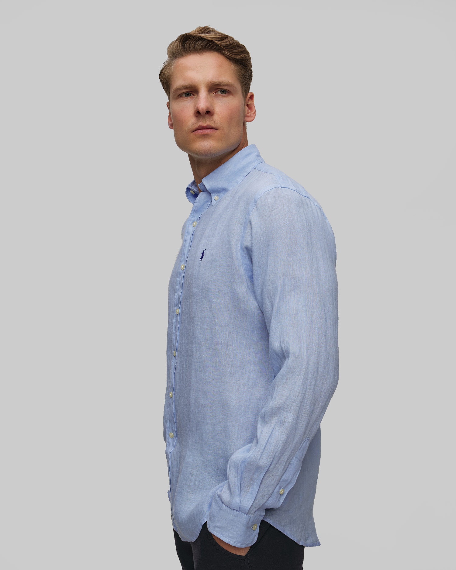 Camicia blu in lino da uomo Polo Ralph Lauren