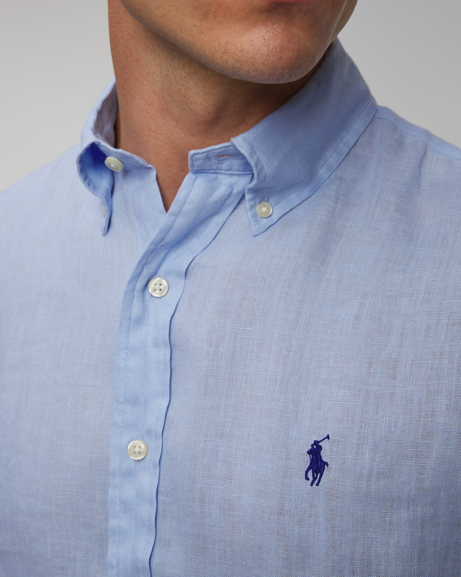 Camicia blu in lino da uomo Polo Ralph Lauren