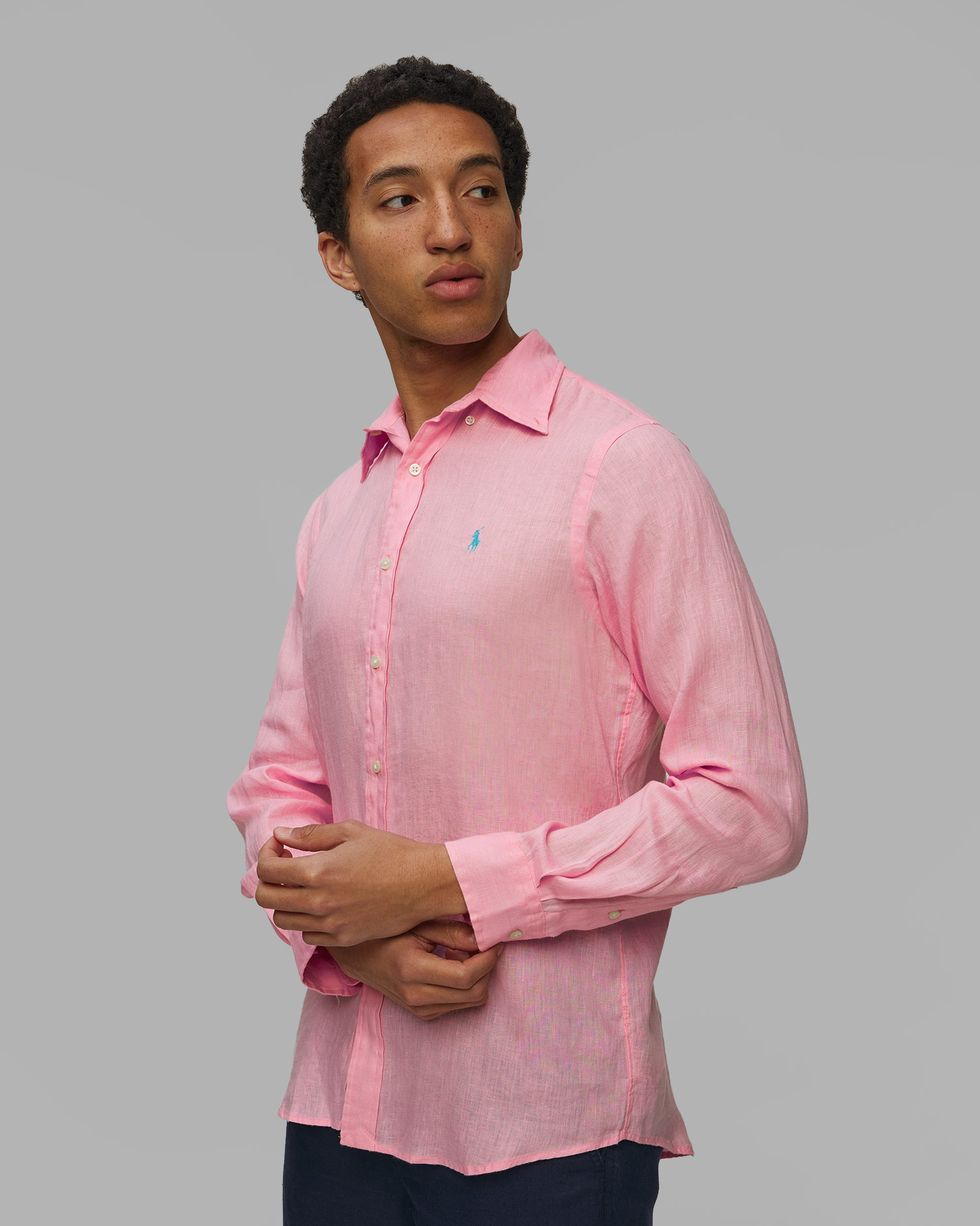 Camicia rosa in lino da uomo Polo Ralph Lauren