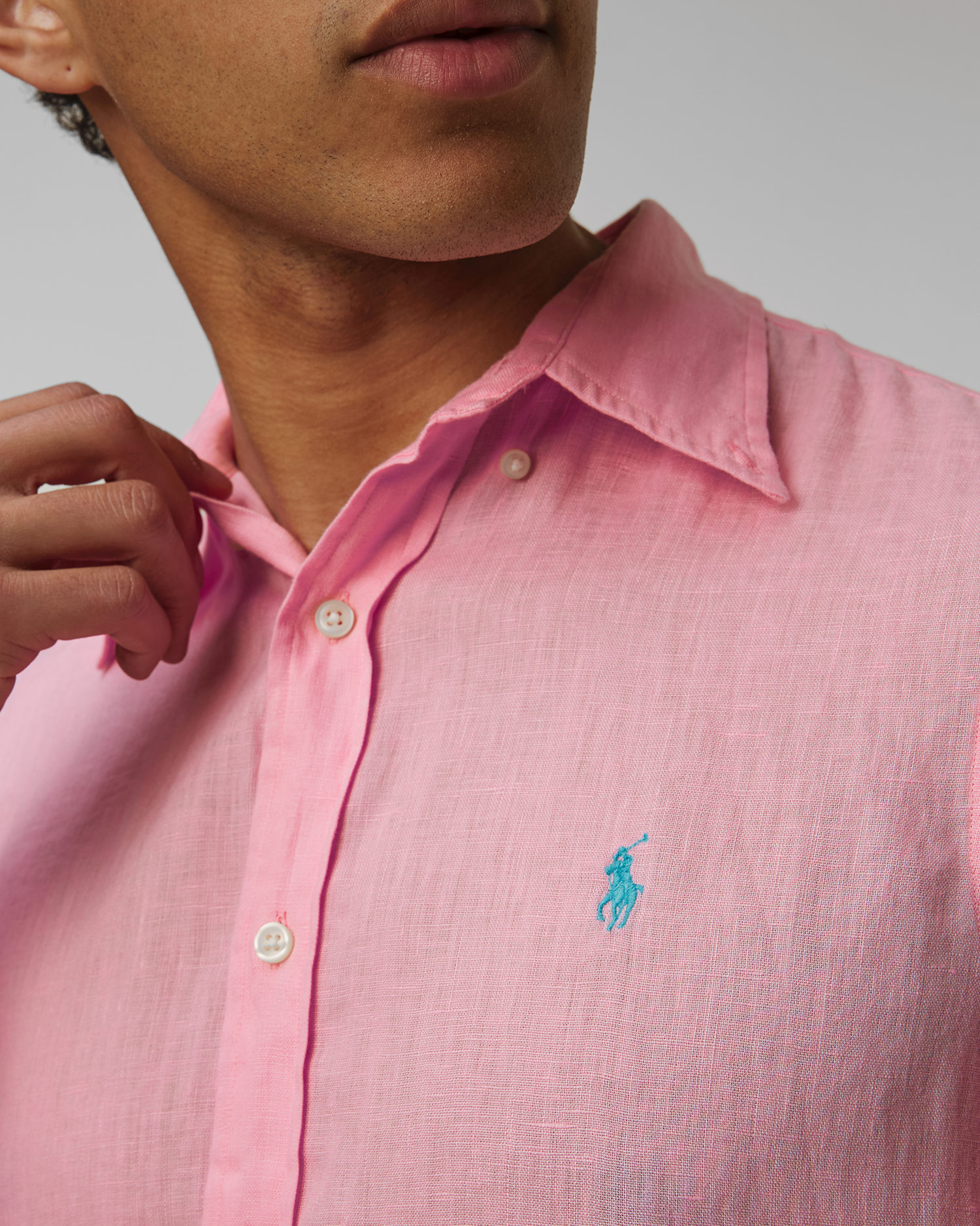 Camicia rosa in lino da uomo Polo Ralph Lauren