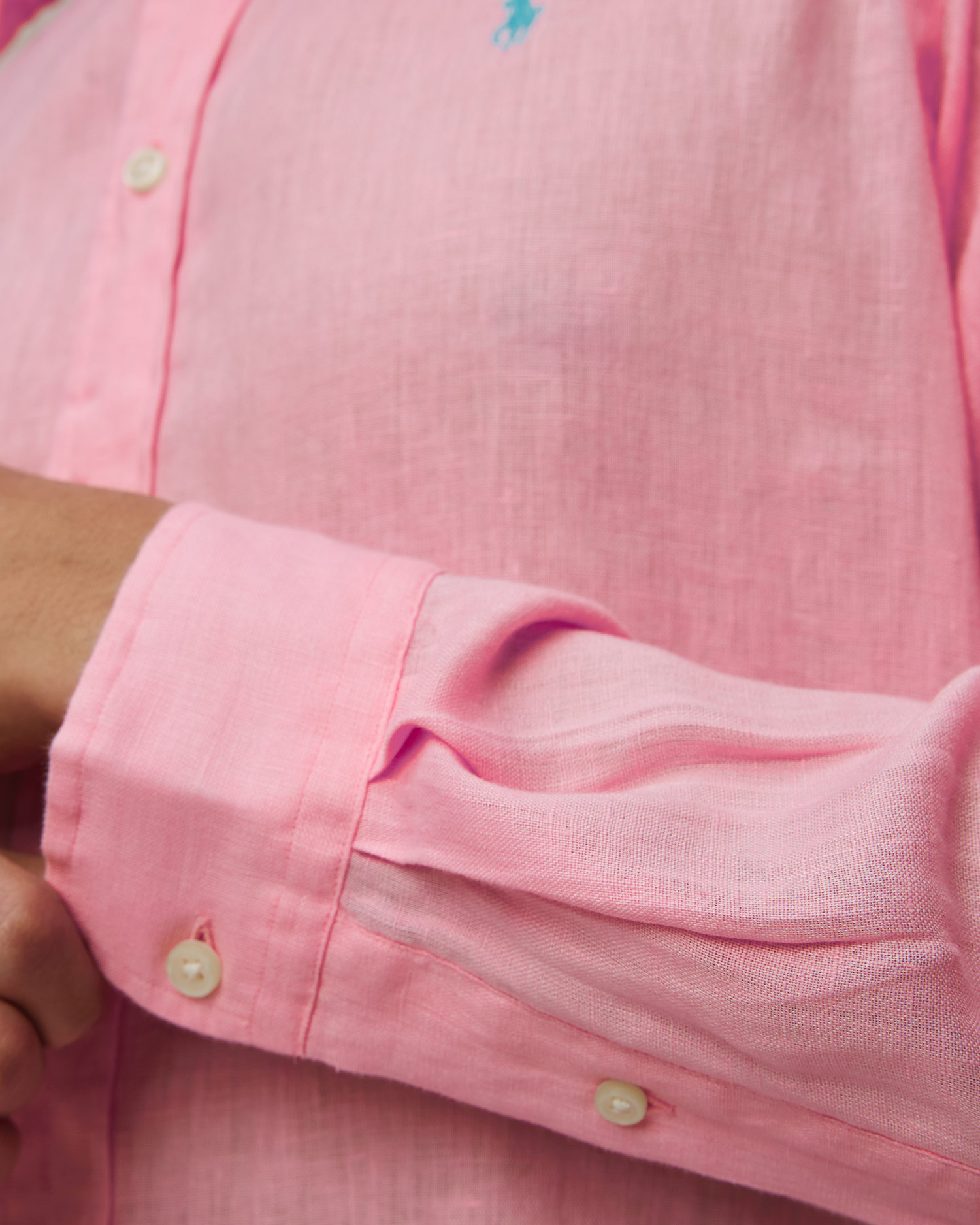 Camicia rosa in lino da uomo Polo Ralph Lauren