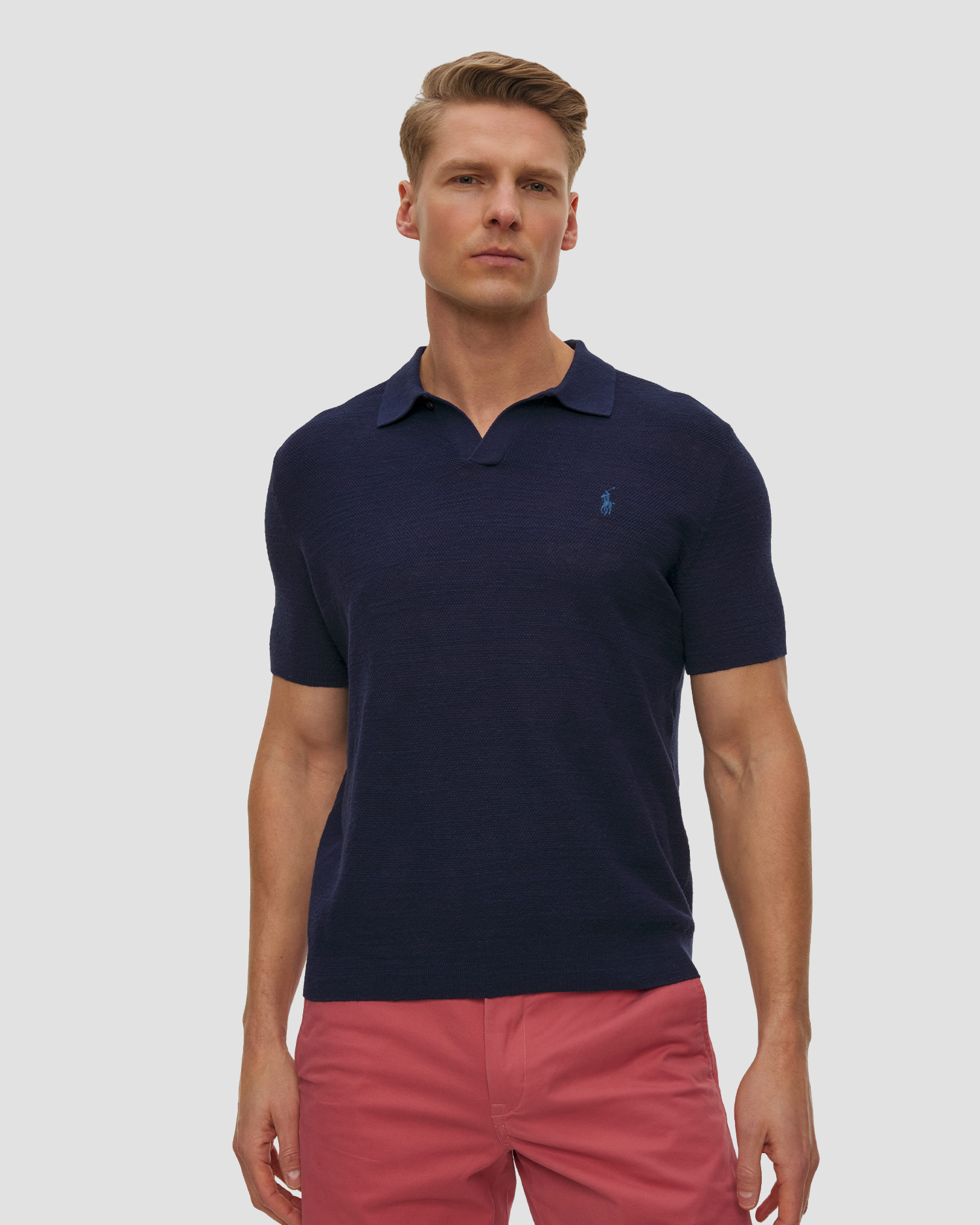 Granatowy sweter z dodatkiem lnu męski Polo Ralph Lauren