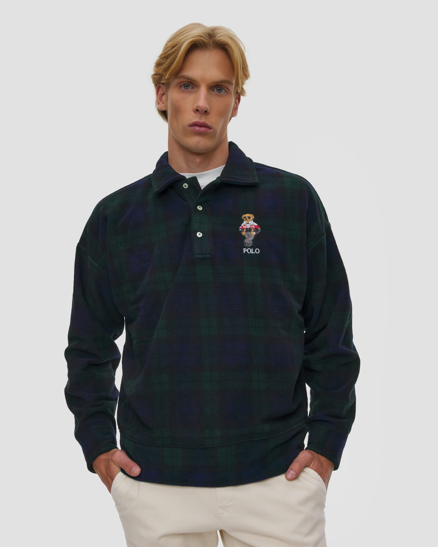 Felpa polo a quadri da uomo con motivo Polo Bear Polo Ralph Lauren