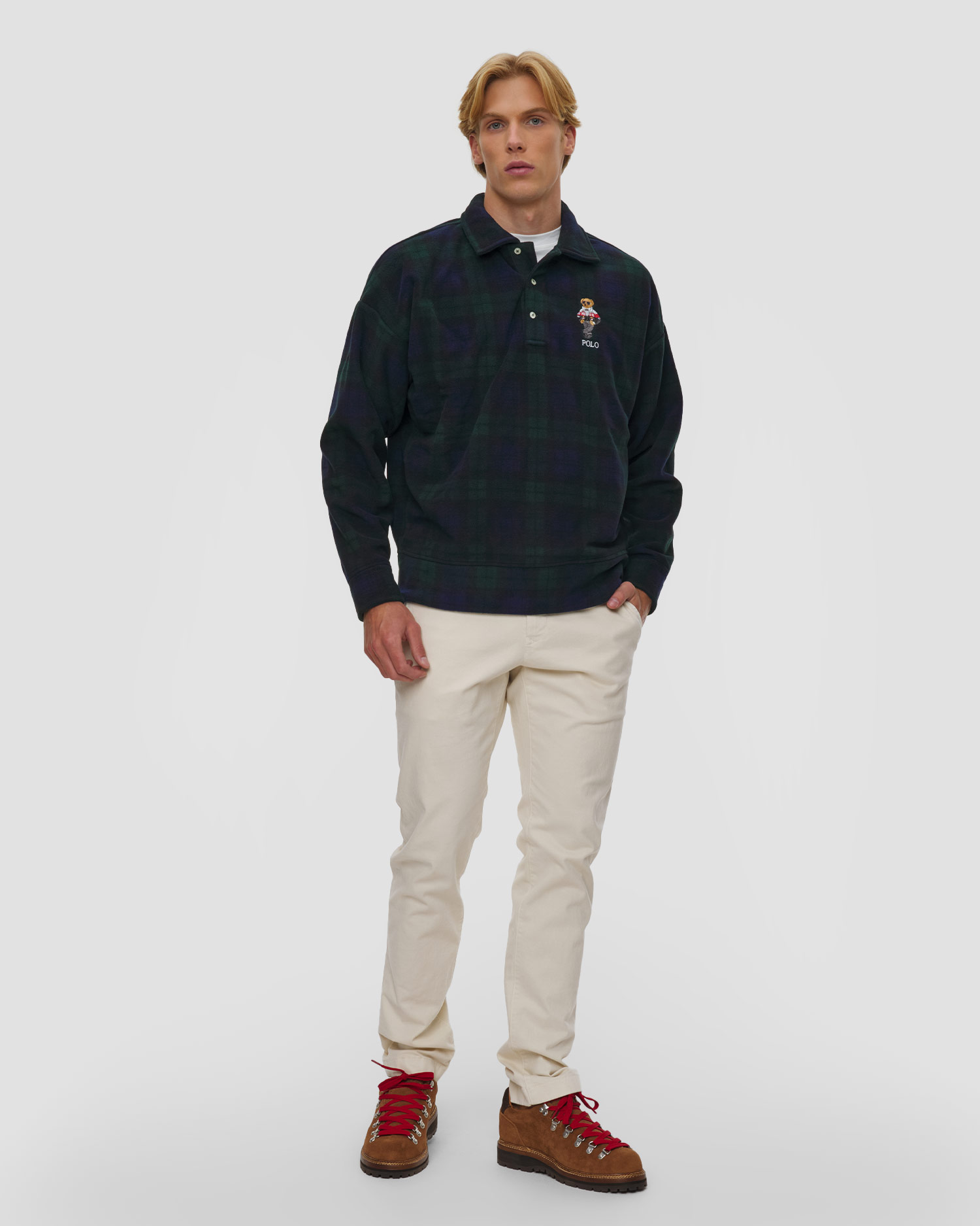 Felpa polo a quadri da uomo con motivo Polo Bear Polo Ralph Lauren