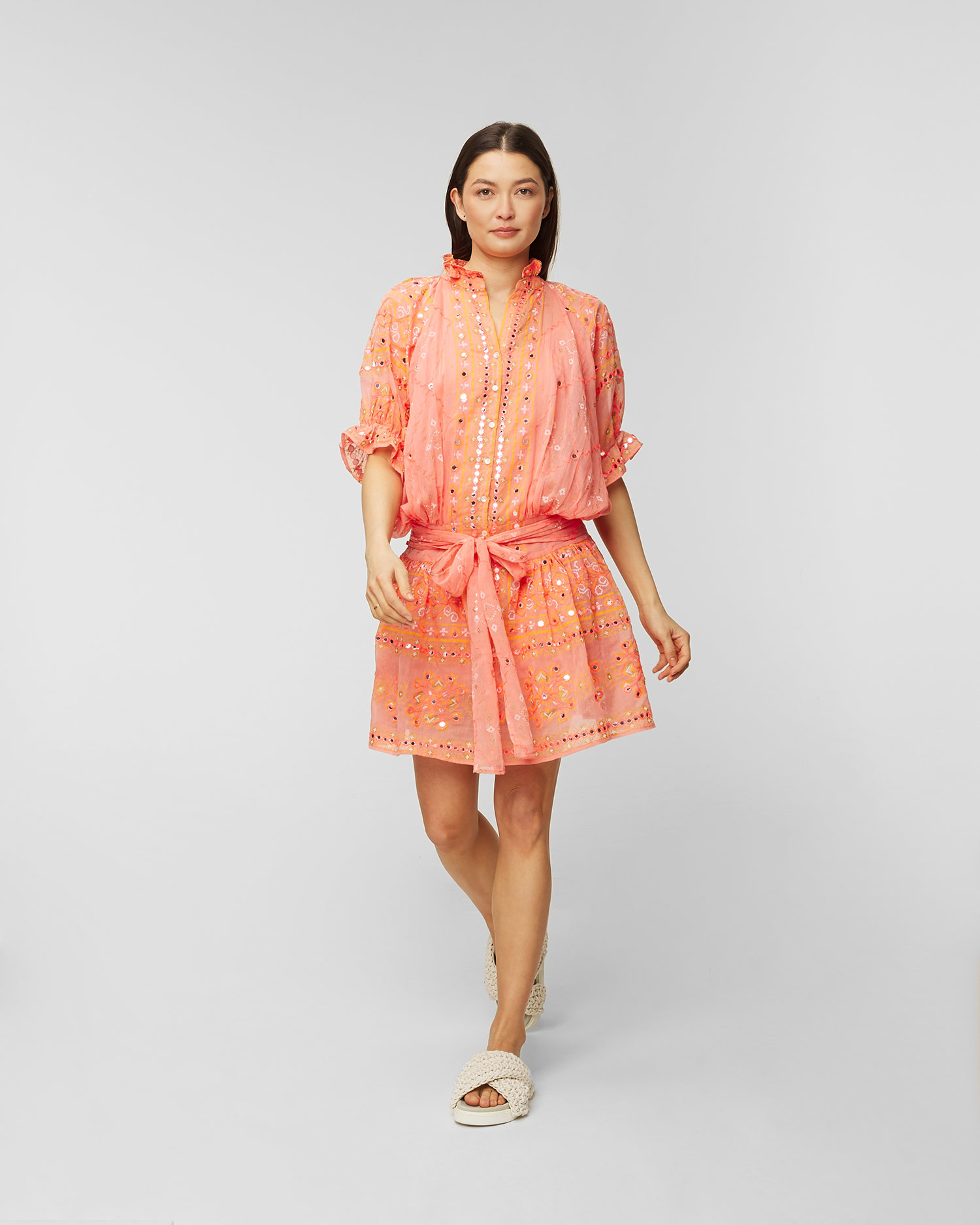 Robe Juliet Dunn Mosaic Blouson Dress, Couleur: Pomarańczowy
