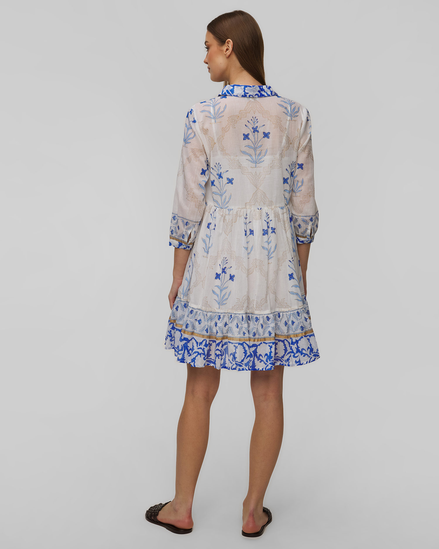 Robe d'été pour femmes Juliet Dunn Frill Shirt Dress in Blue Cage Block Print