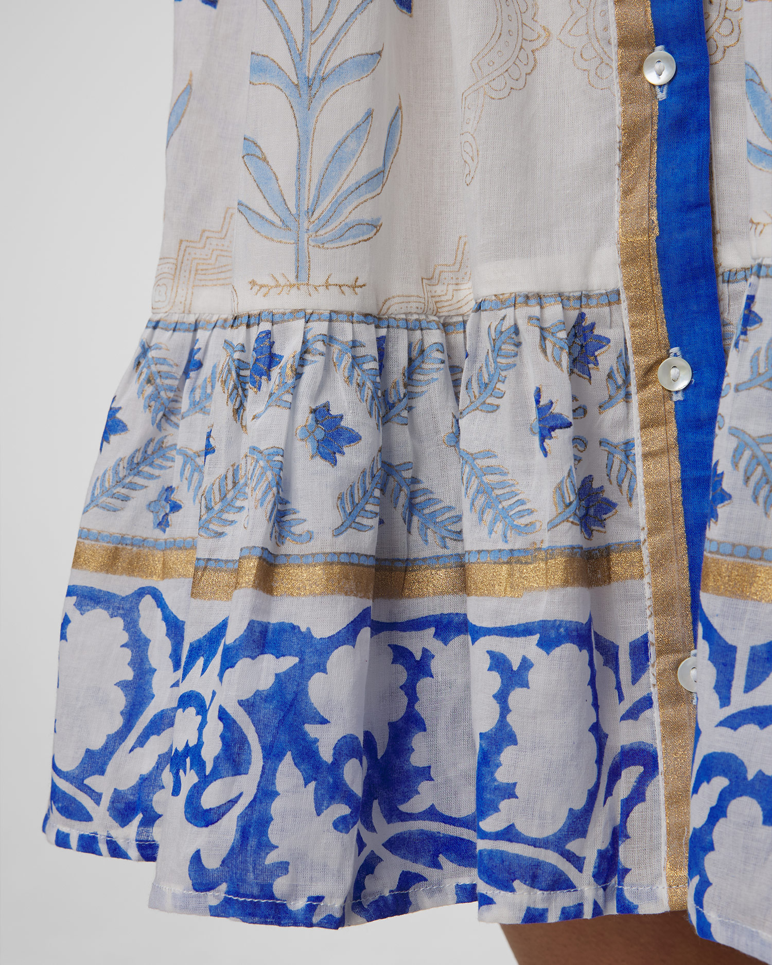 Robe d'été pour femmes Juliet Dunn Frill Shirt Dress in Blue Cage Block Print