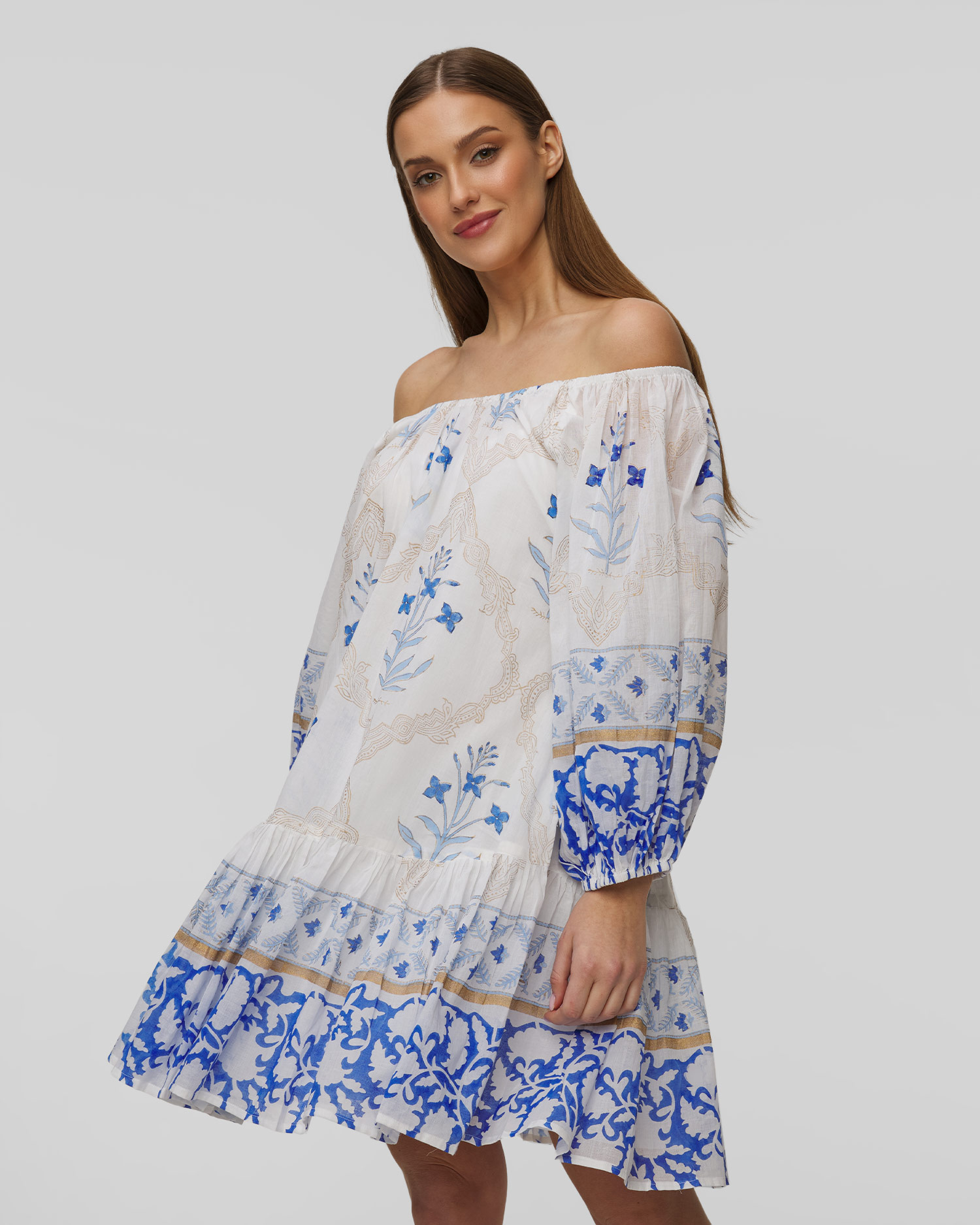 Robe d'été pour femmes Juliet Dunn Boho Dress in Blue Cage Block Print
