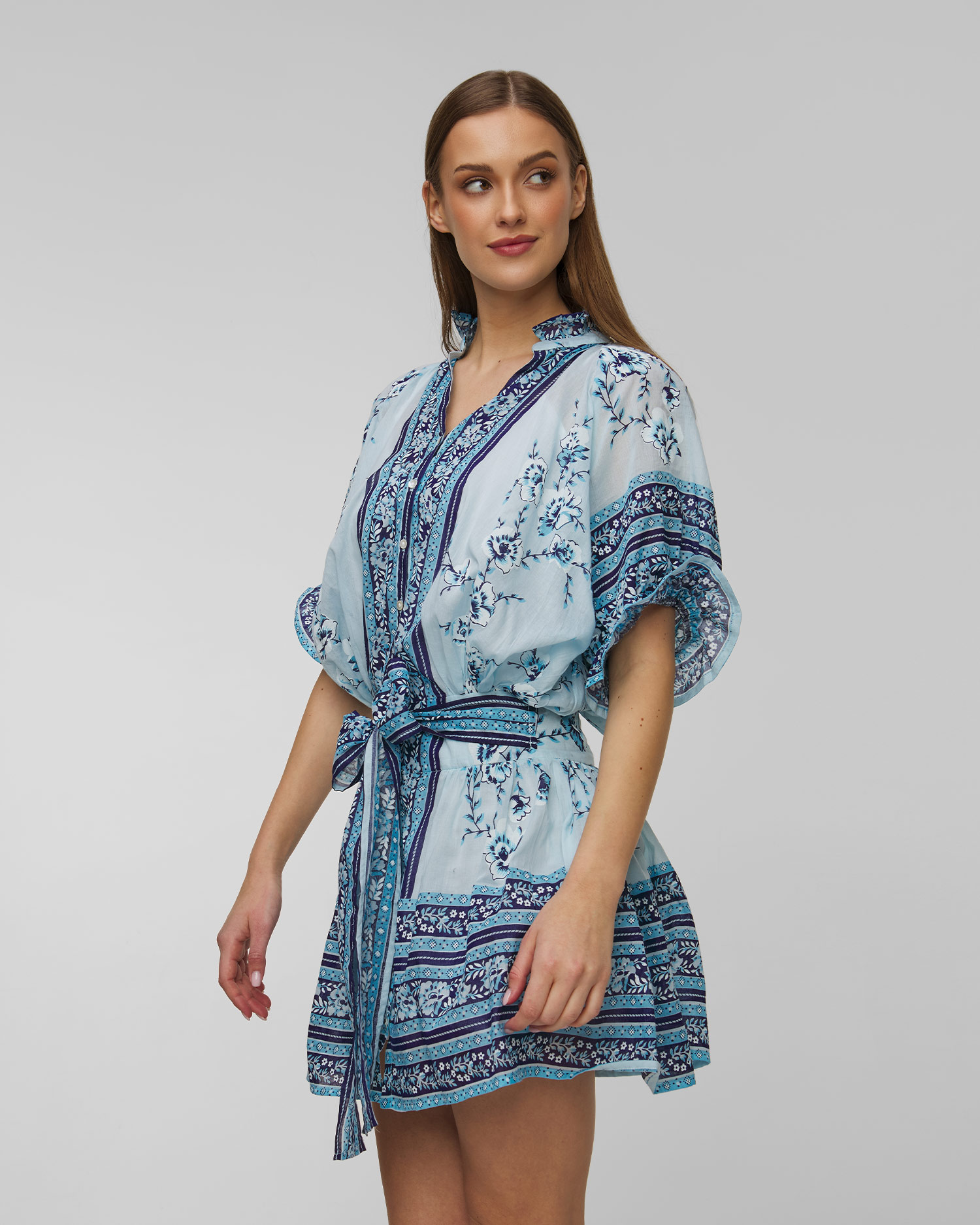 Juliet Dunn Cherry Blossom Blouson Dress in China Blue
