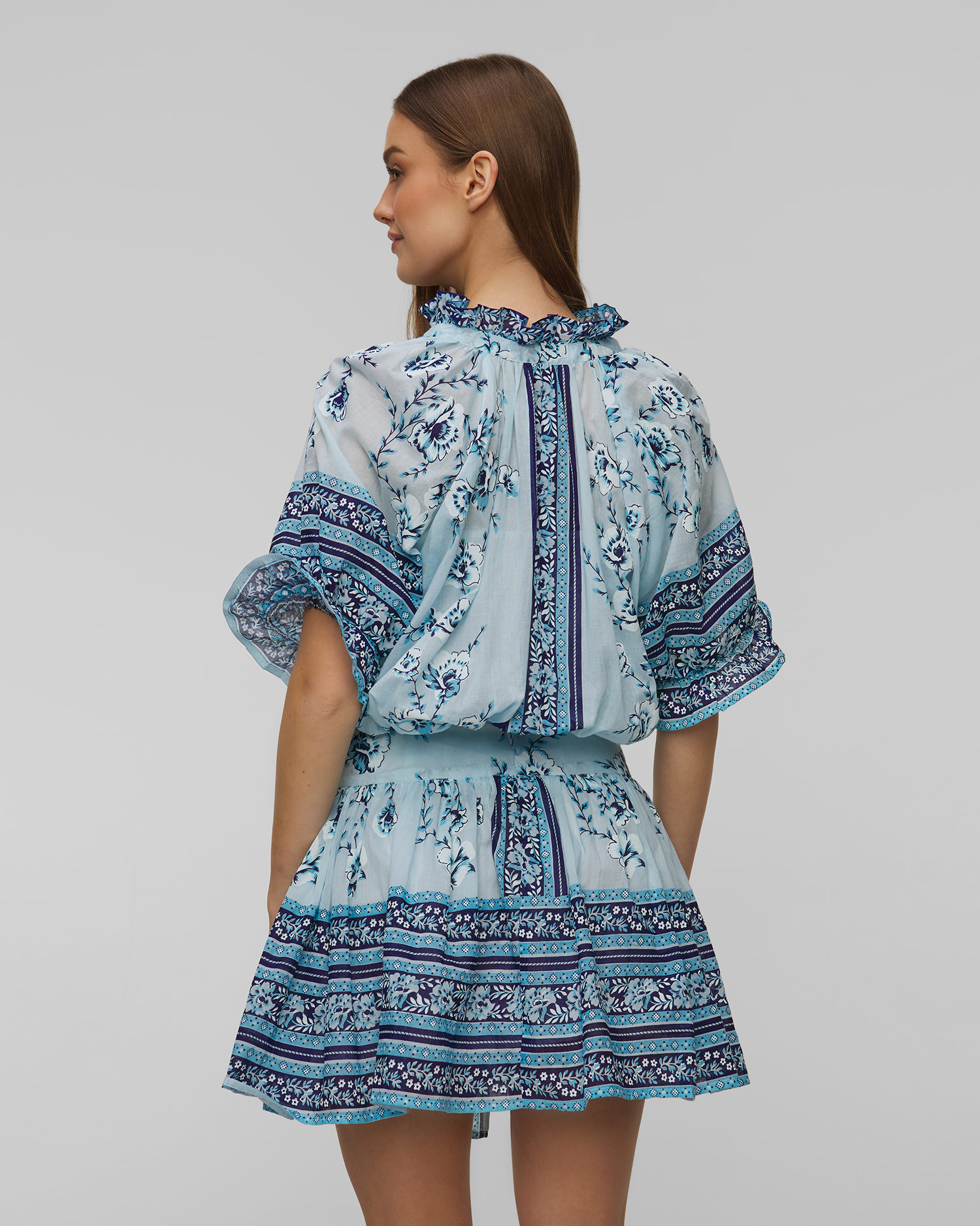 Juliet Dunn Cherry Blossom Blouson Dress in China Blue