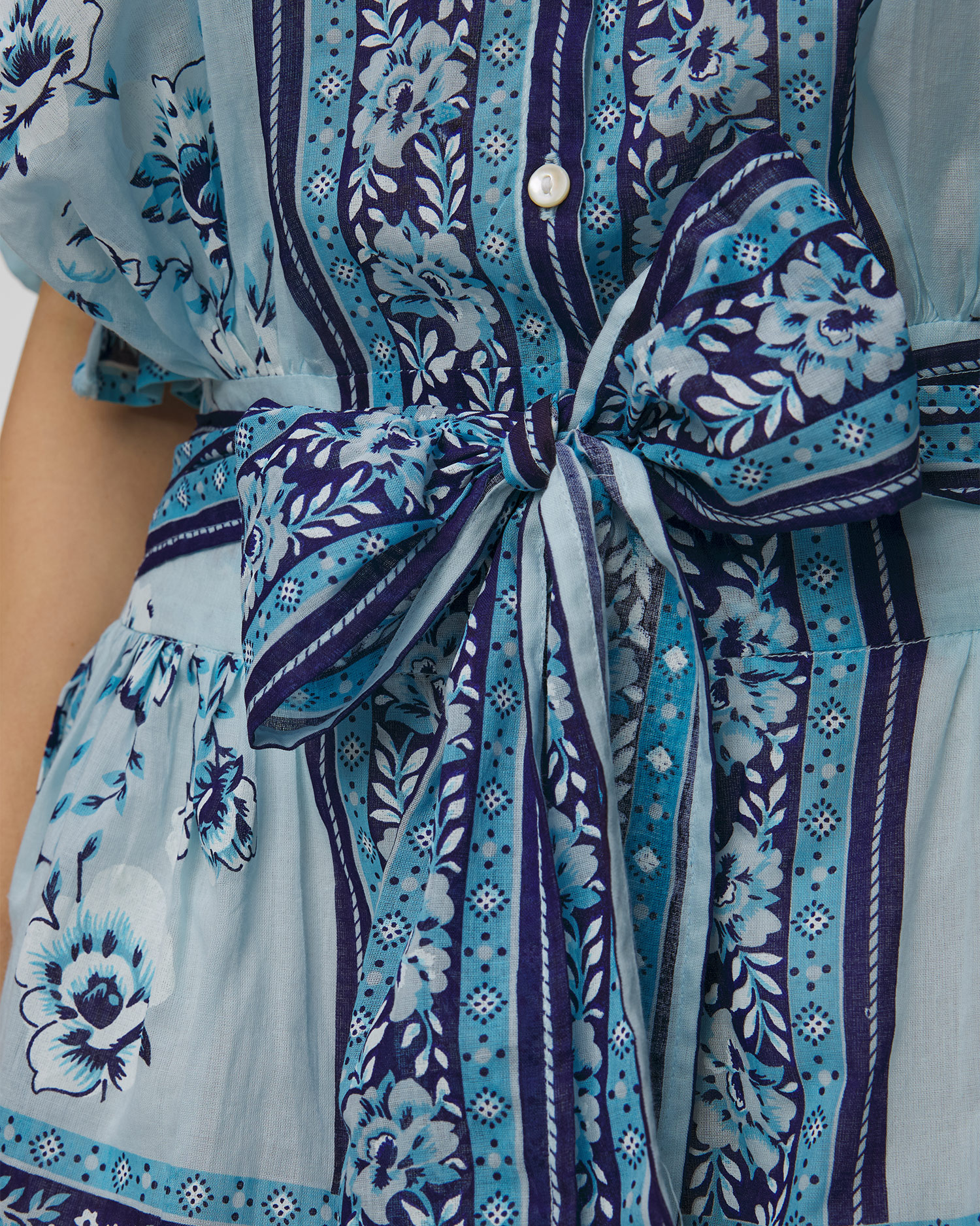 Juliet Dunn Cherry Blossom Blouson Dress in China Blue