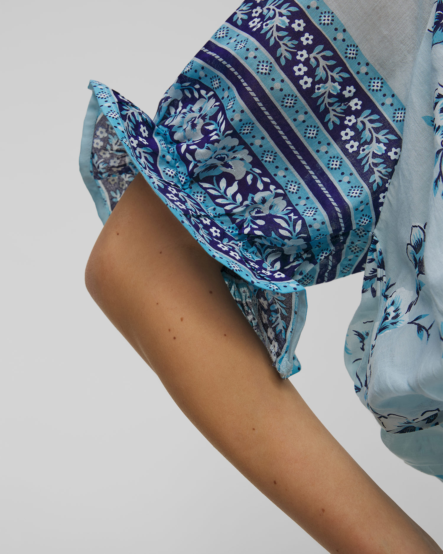 Juliet Dunn Cherry Blossom Blouson Dress in China Blue