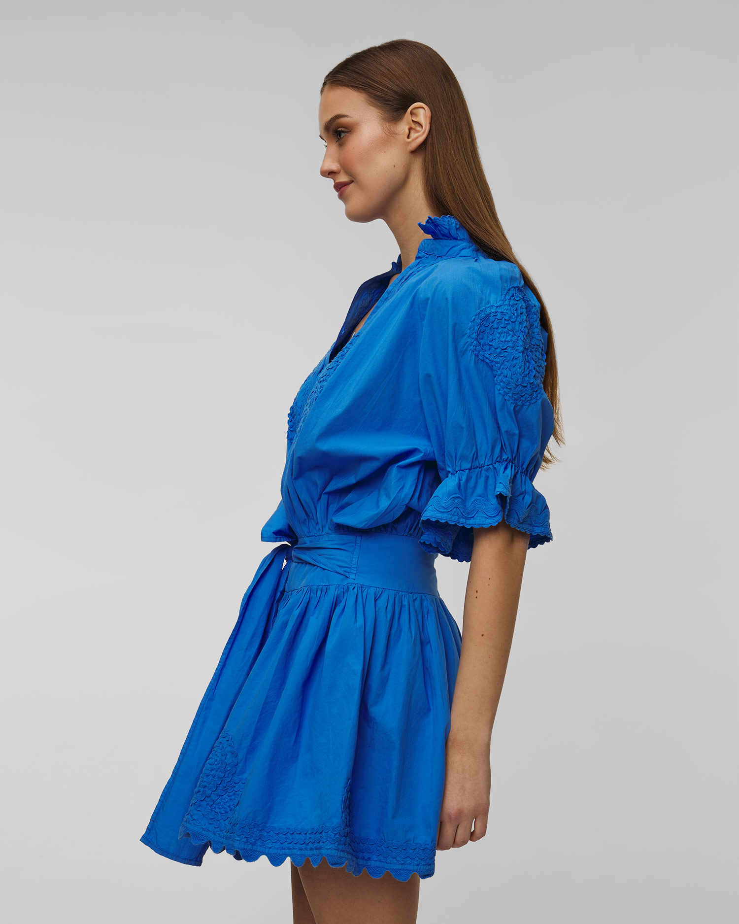 Robe d'été avec broderie pour femmes Juliet Dunn Poplin Blouson in Fuchsia with Ric Rac Embroidery