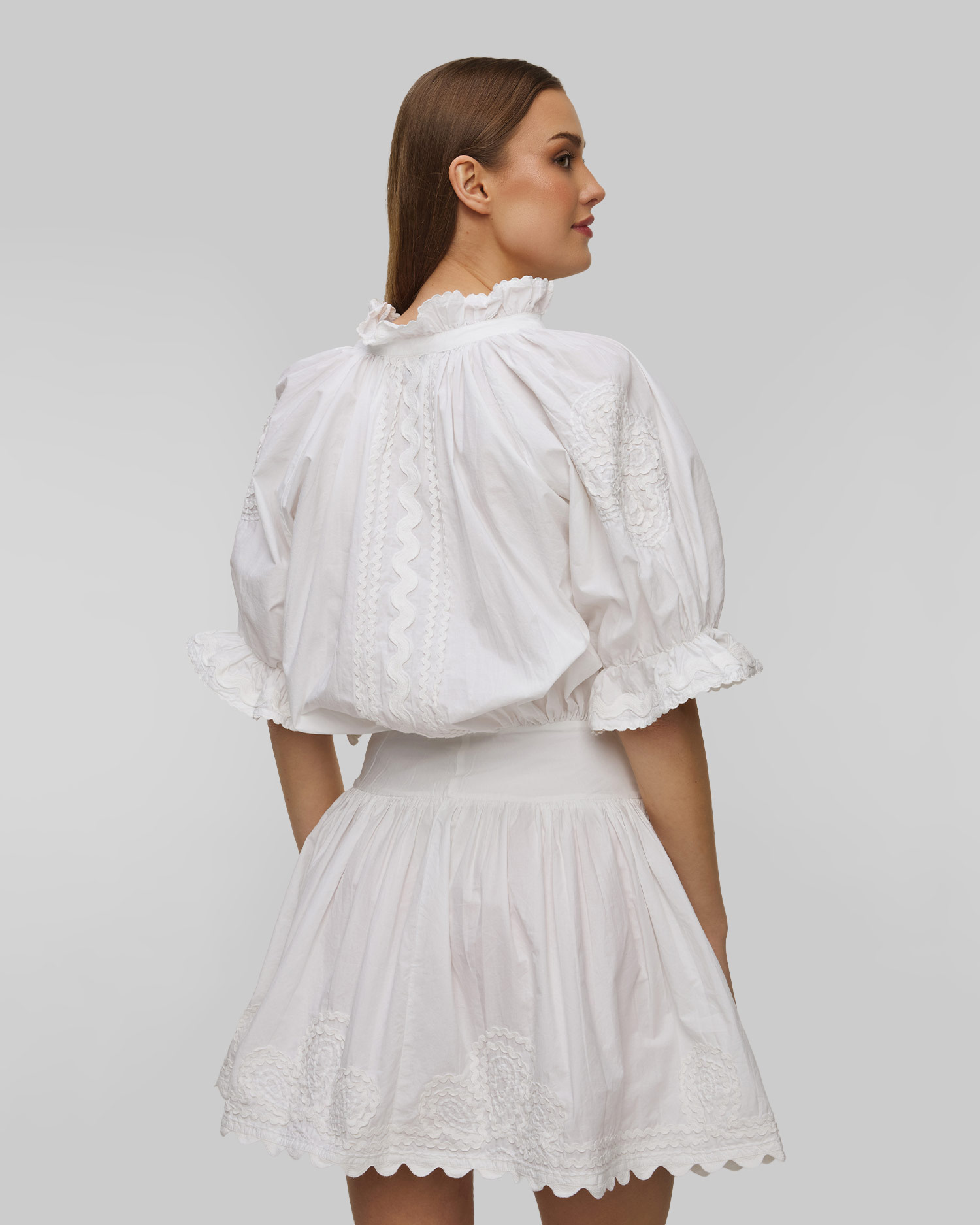 Robe d'été avec broderie pour femmes Juliet Dunn Poplin Blouson in Fuchsia with Ric Rac Embroidery