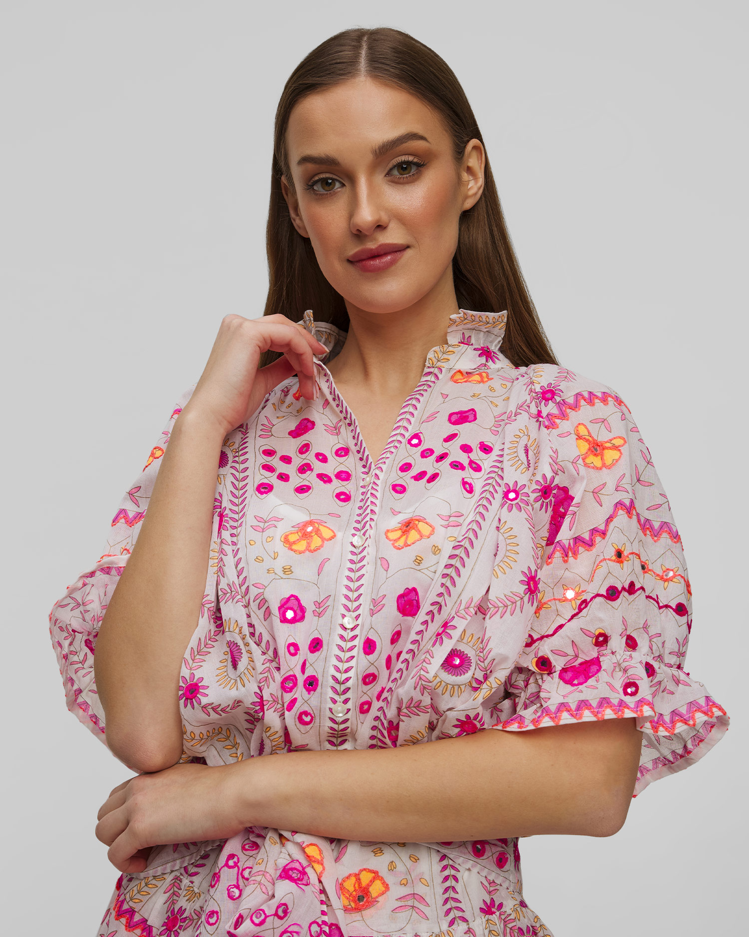 Juliet Dunn Blouson Dress Mexican Besticktes Sommerkleid für Damen