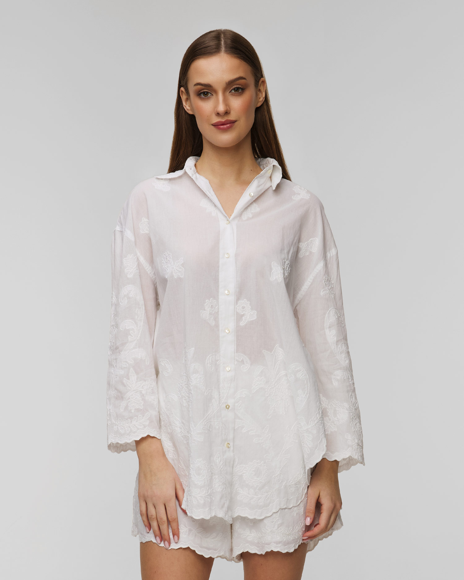Chemise brodée blanche pour femmes Juliet Dunn Shirt Vintage