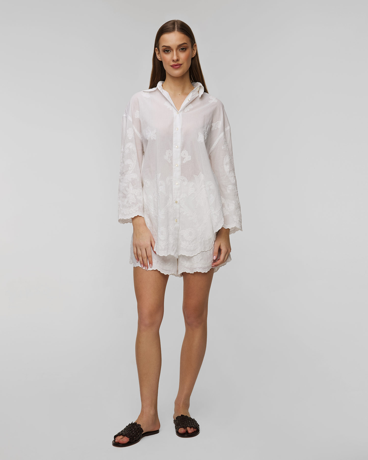 Chemise brodée blanche pour femmes Juliet Dunn Shirt Vintage