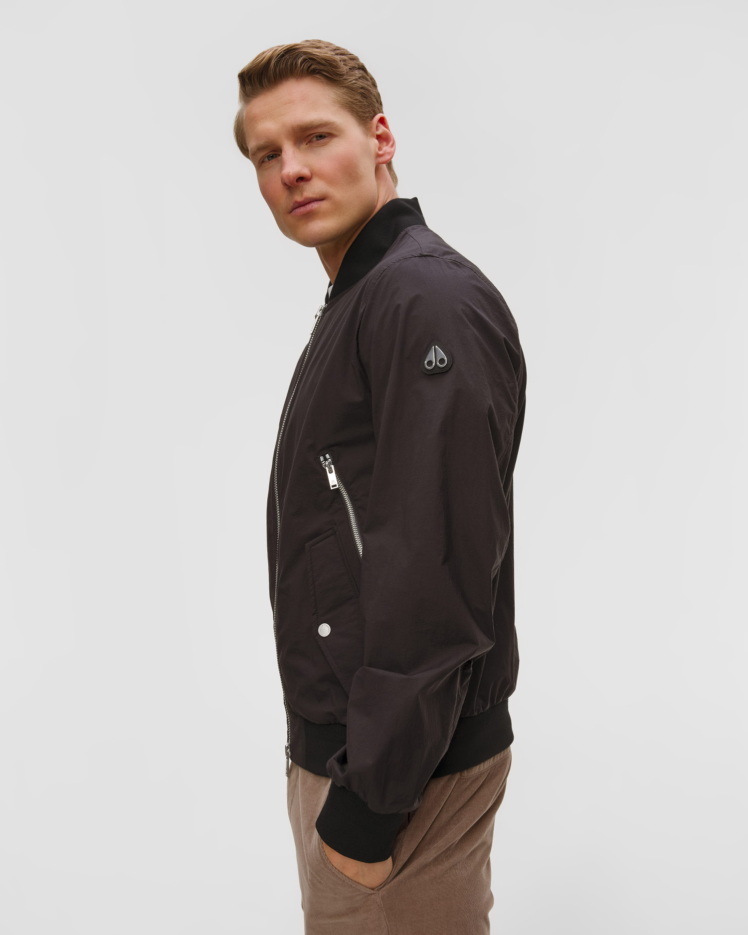 Men's black Moose Knuckles Courville Bomber Crinkle