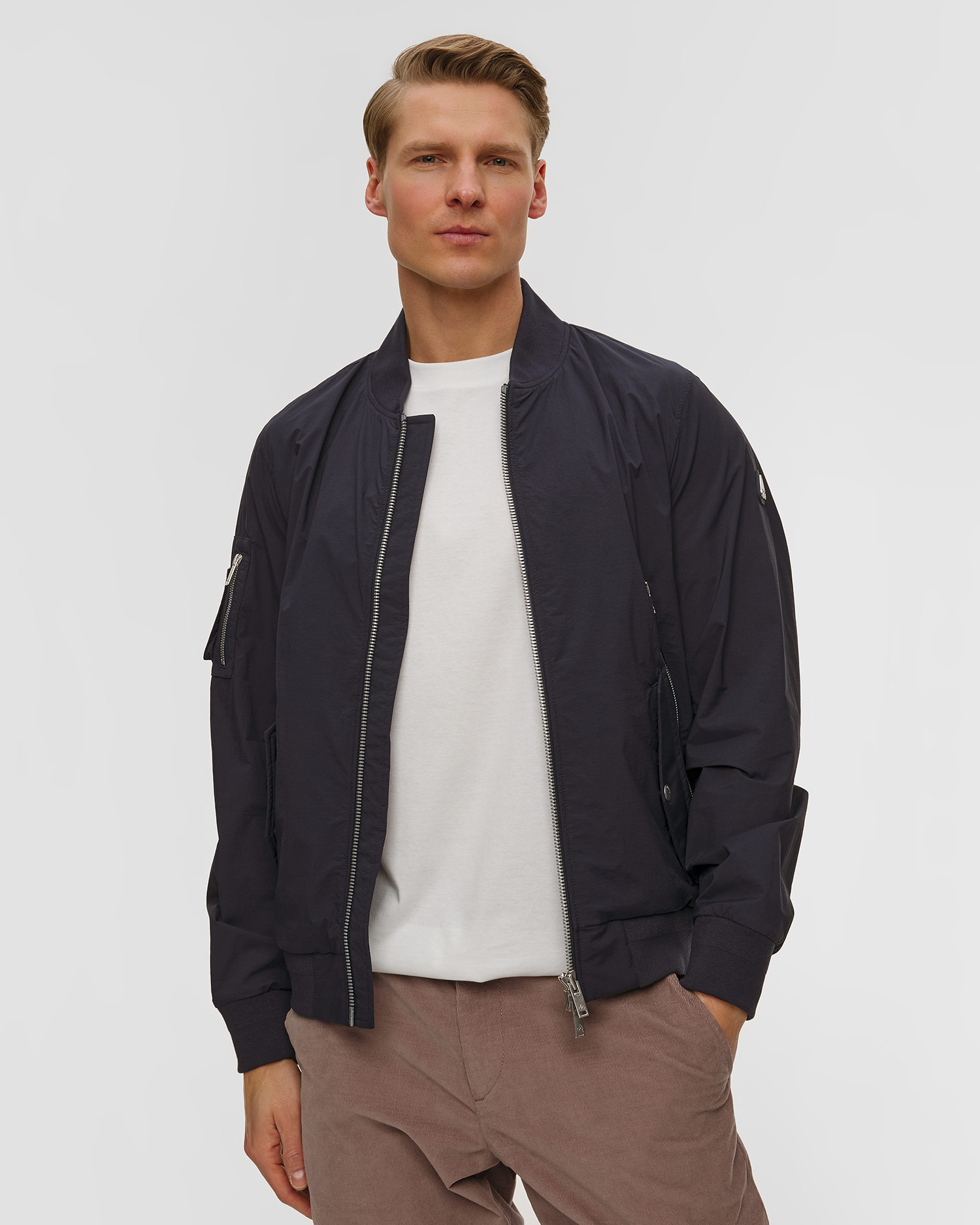 Men's navy blue Moose Knuckles Courville Bomber Crinkle