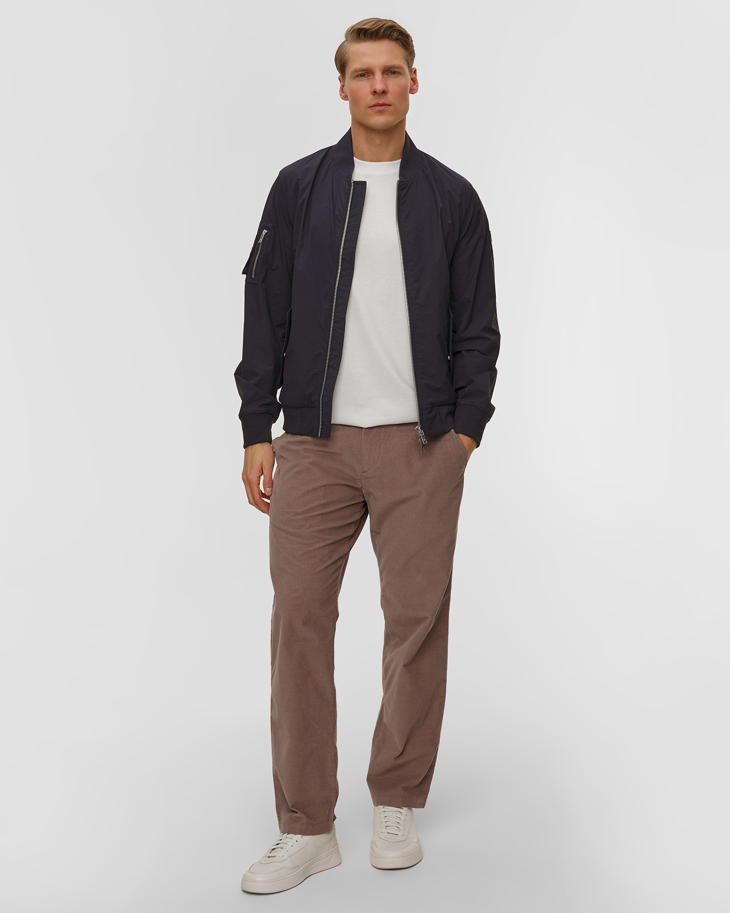 Men's navy blue Moose Knuckles Courville Bomber Crinkle