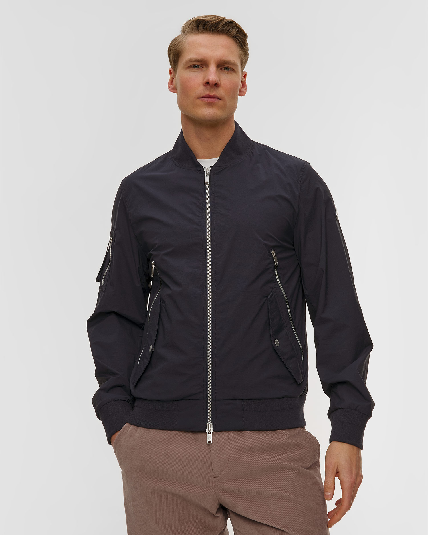 Men's navy blue Moose Knuckles Courville Bomber Crinkle