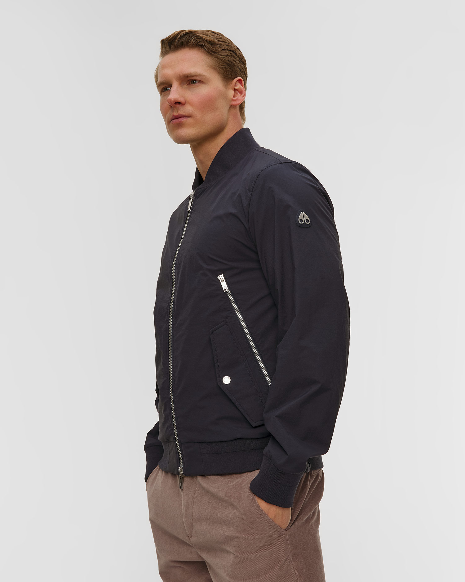 Men's navy blue Moose Knuckles Courville Bomber Crinkle