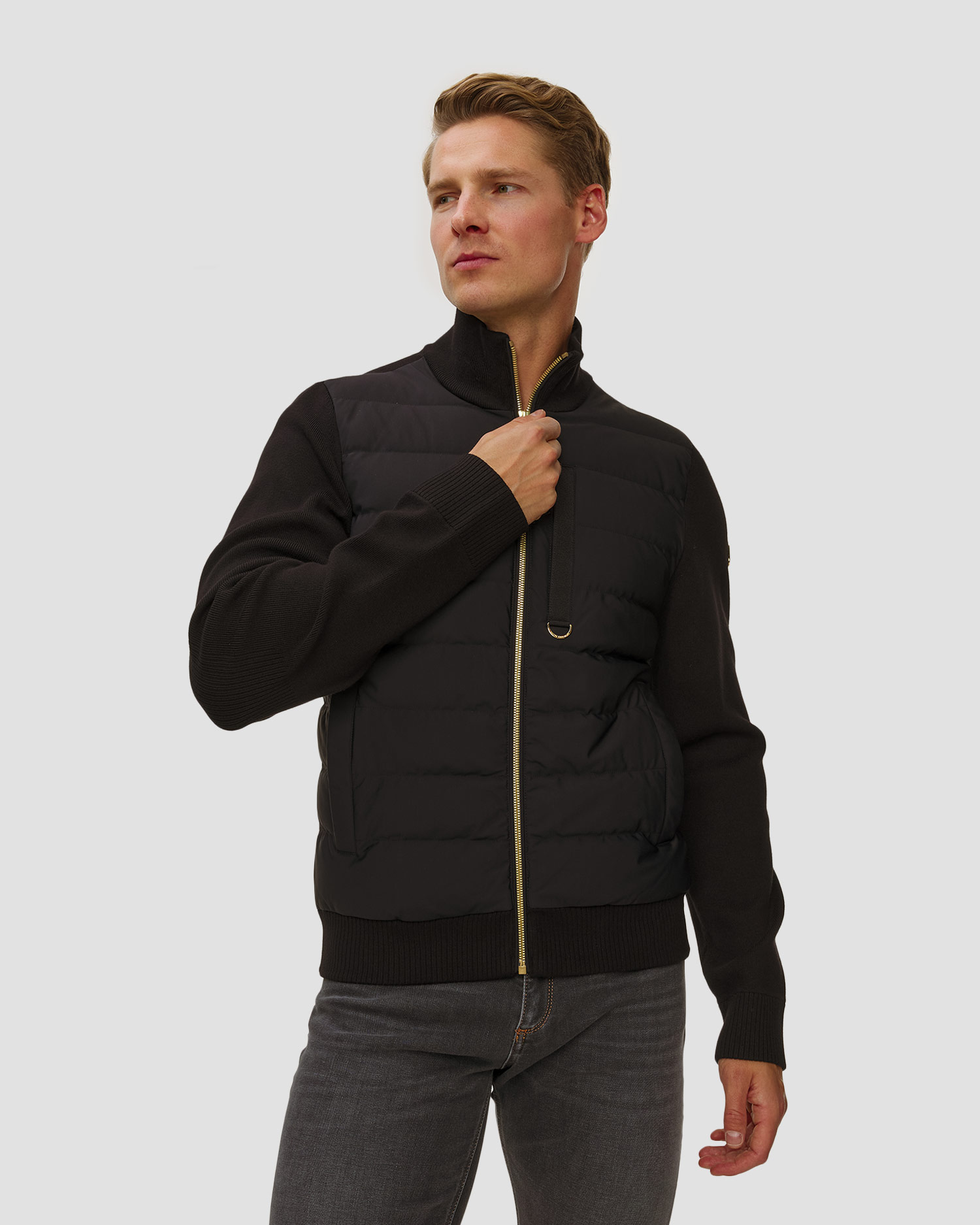 Giacca nera ibrida da uomo Moose Knuckles Kamet Hybrid Jacket Gold