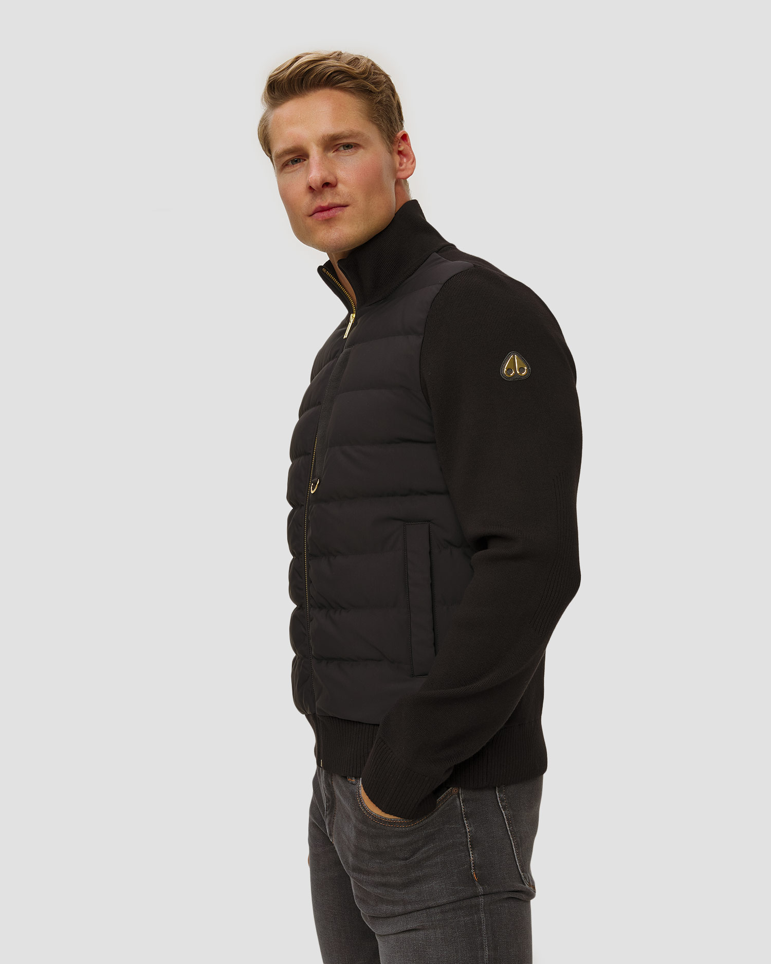 Giacca nera ibrida da uomo Moose Knuckles Kamet Hybrid Jacket Gold