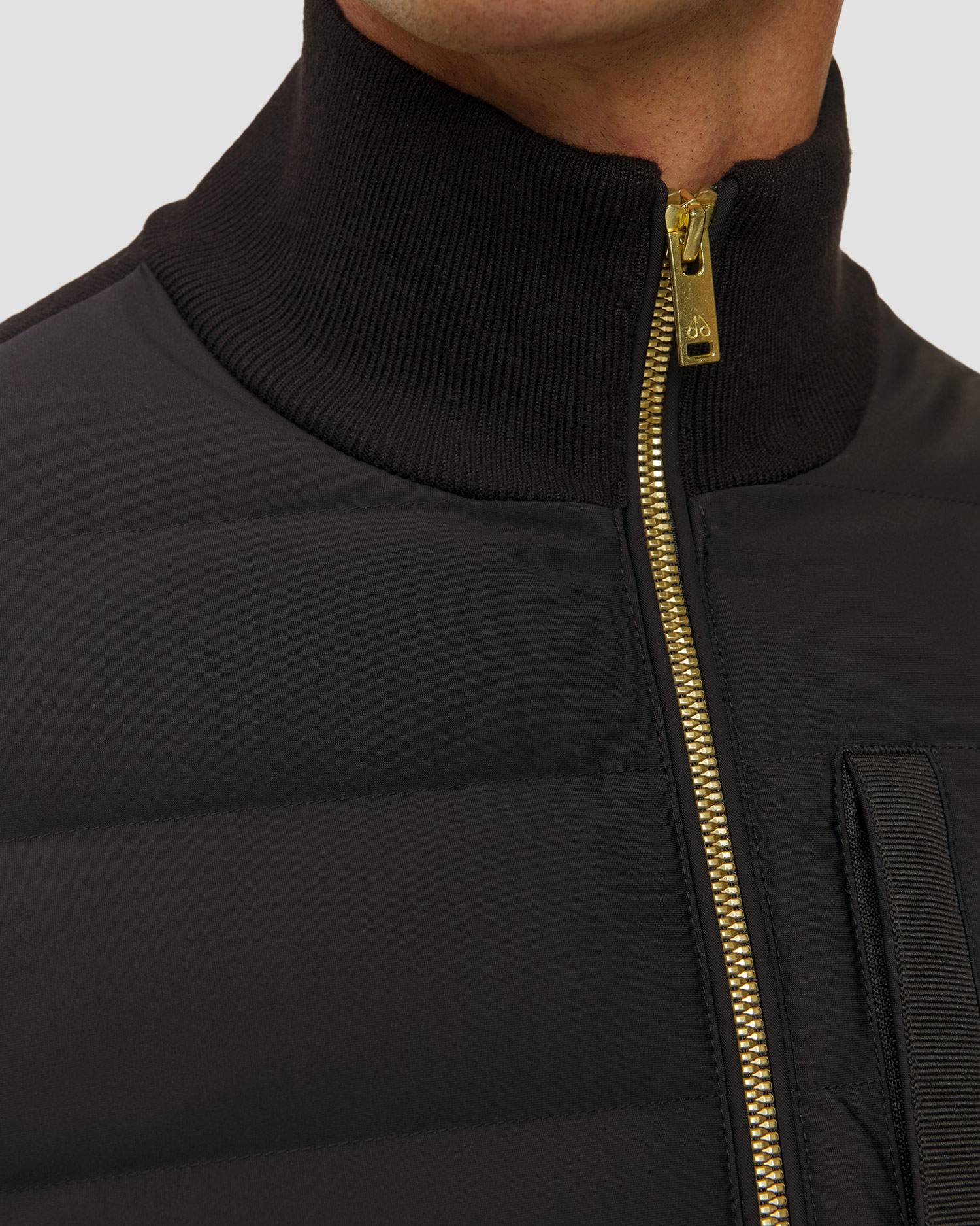 Giacca nera ibrida da uomo Moose Knuckles Kamet Hybrid Jacket Gold