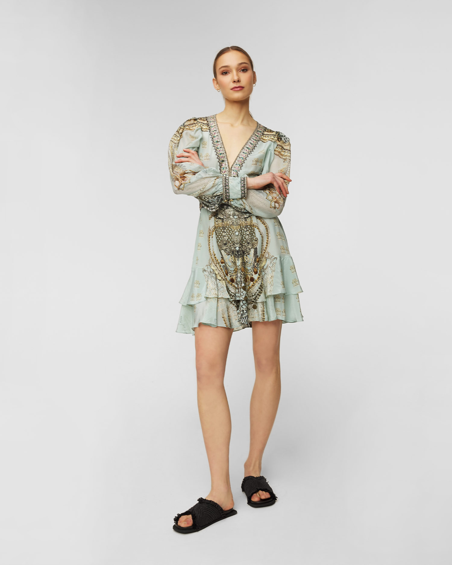 CAMILLA Button Front Frill Free Espiritu silk dress 