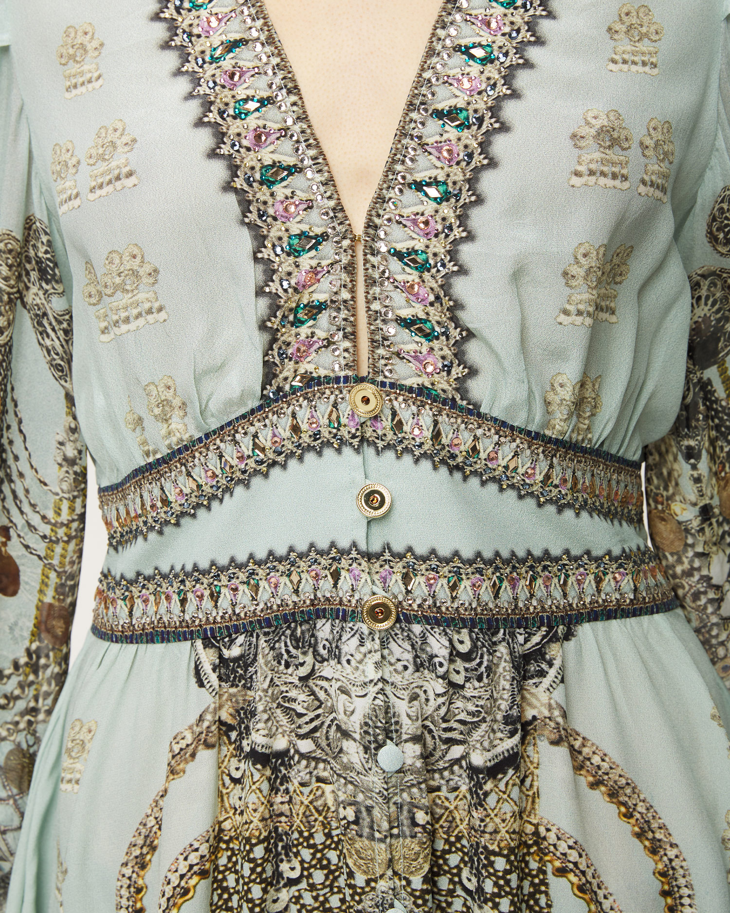 CAMILLA Button Front Frill Free Espiritu silk dress 